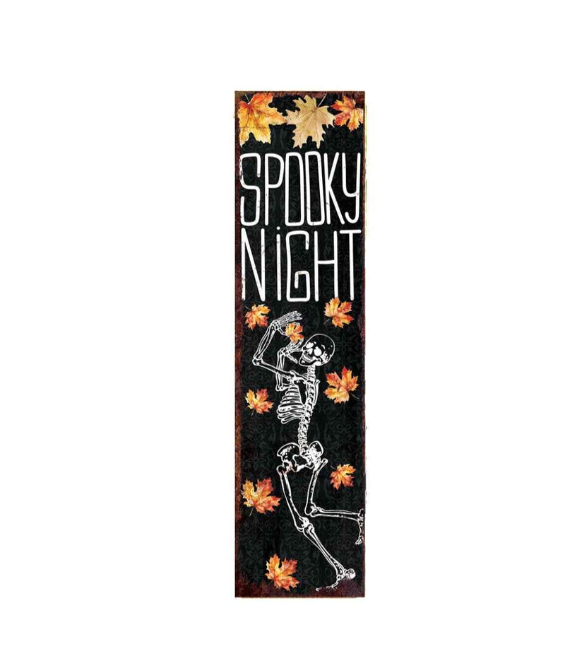 36" Black Orange And White Solid Wood Spooky Halloween Skeleton Porch Sign