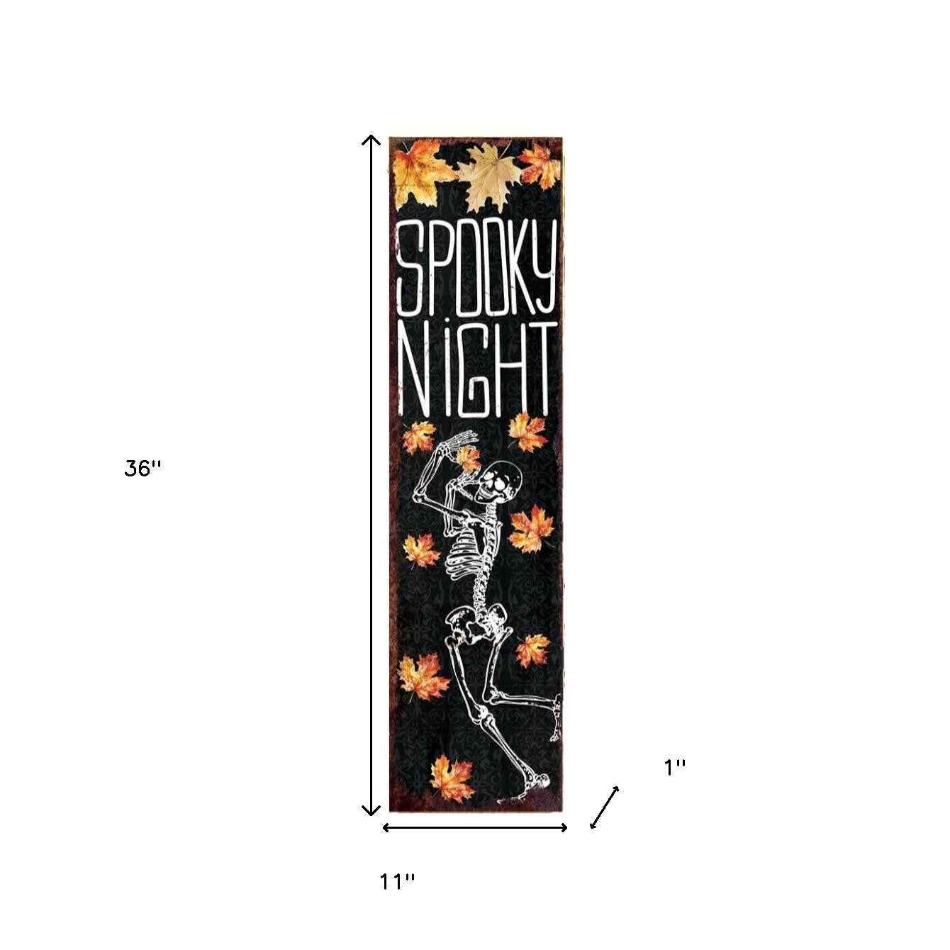 36" Black Orange And White Solid Wood Spooky Halloween Skeleton Porch Sign