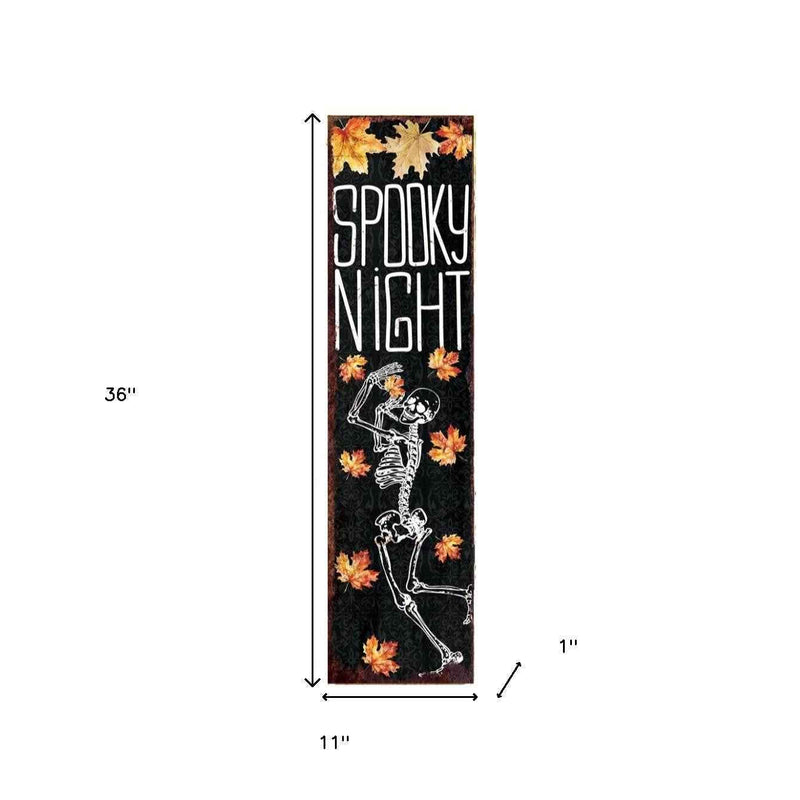 36" Black Orange And White Solid Wood Spooky Halloween Skeleton Porch Sign