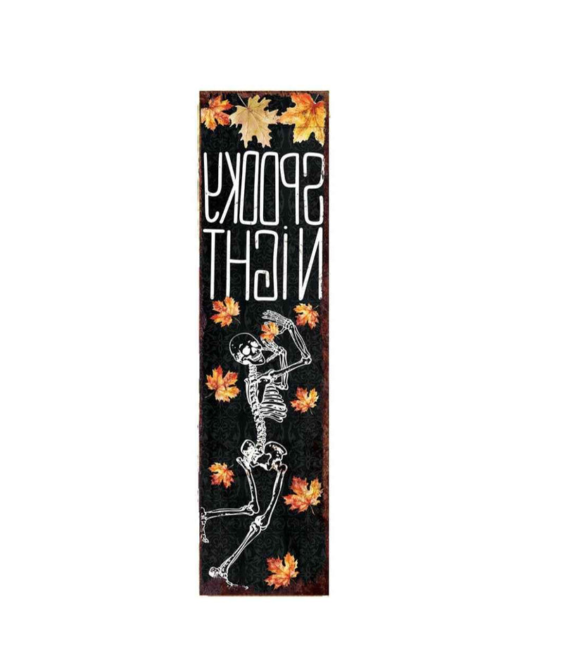 36" Black Orange And White Solid Wood Spooky Halloween Skeleton Porch Sign