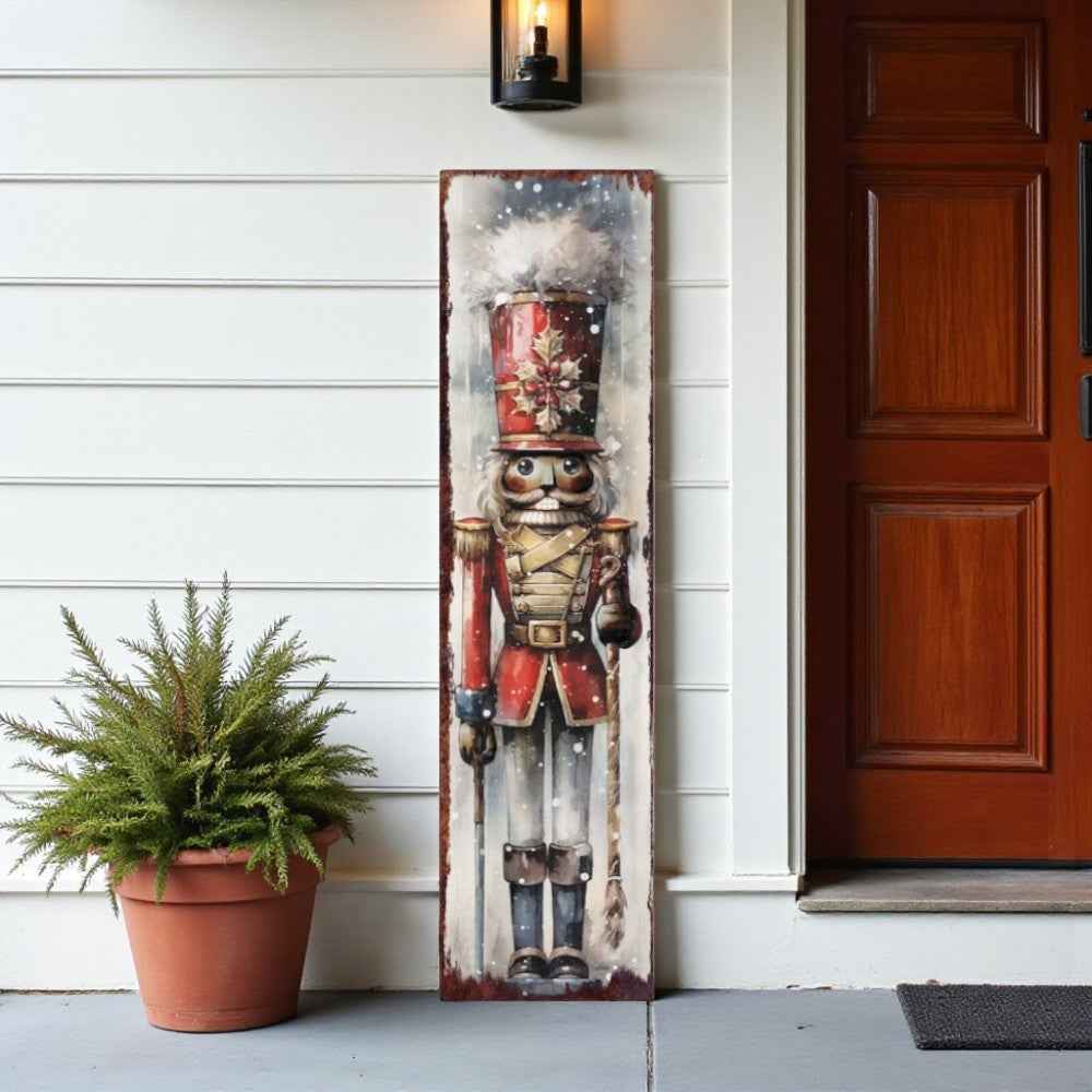 36" Black Red And White Solid Wood Christmas Nutcracker Porch Sign