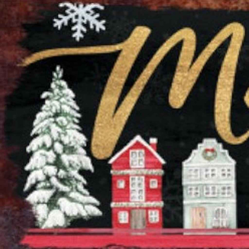 36" Black Gold And Red Solid Wood Merry Christmas Christmas Snow Scene Porch Sign