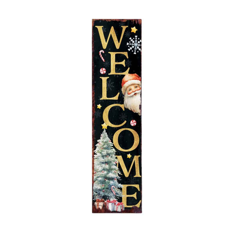 36" Black Gold And Red Solid Wood Welcome Christmas Santa Porch Sign
