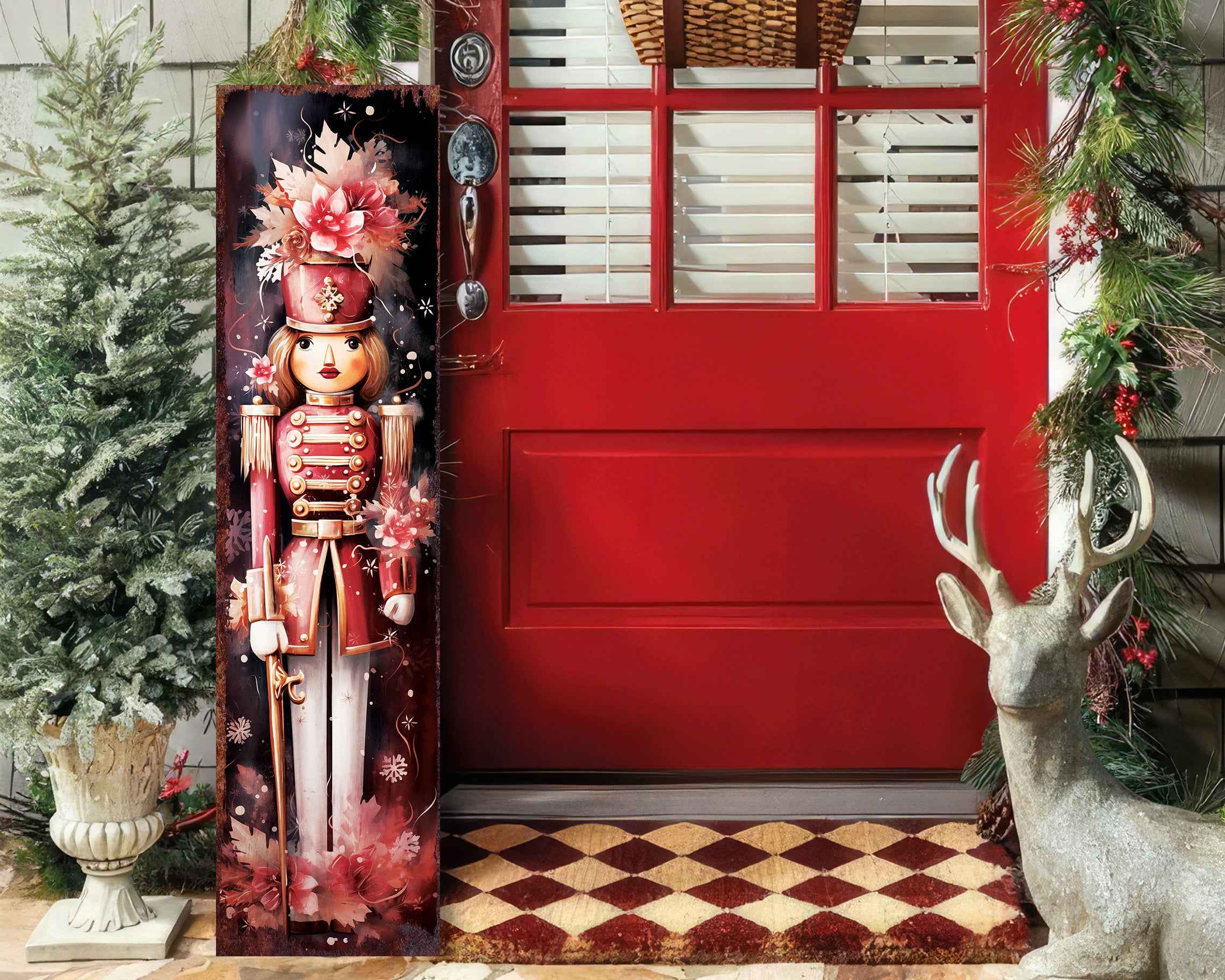 36" Blue White And Red Christmas Nutcracker Solid Wood Porch Sign
