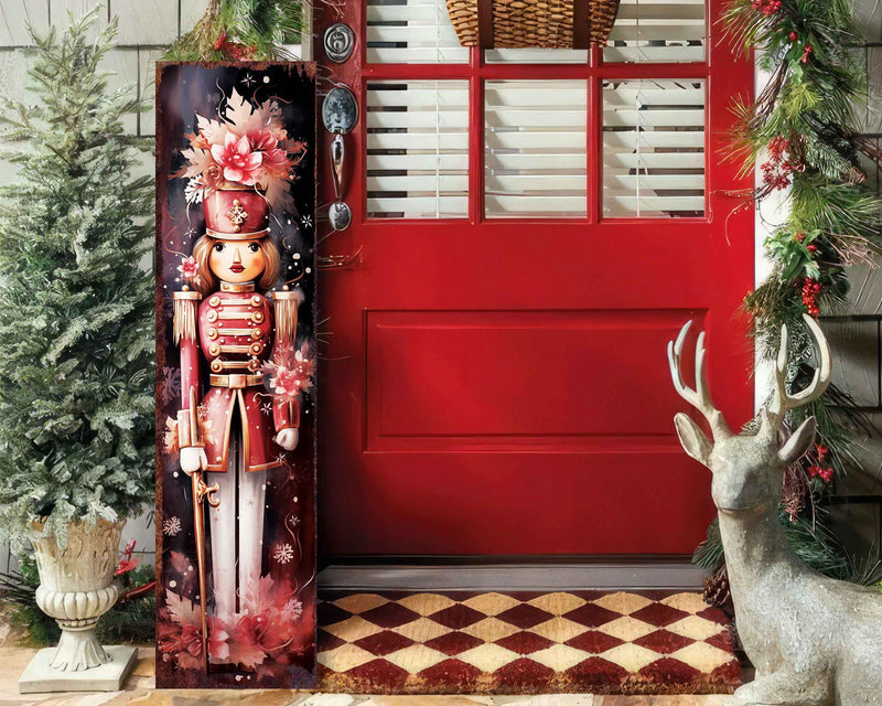 36" Blue White And Red Christmas Nutcracker Solid Wood Porch Sign