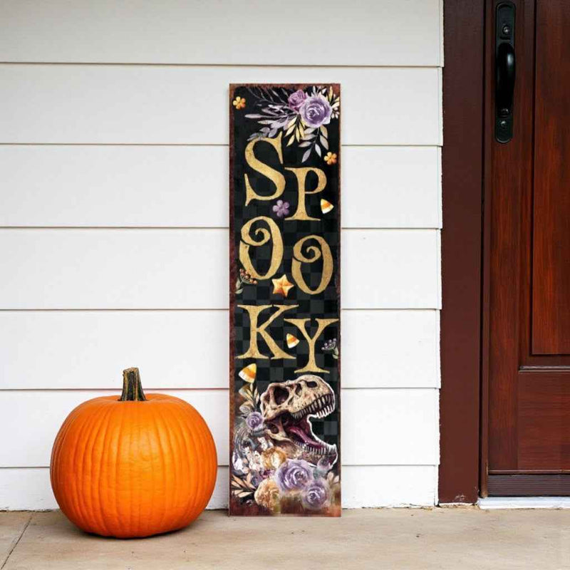 36" Black Gold And Purple Solid Wood Spooky Halloween Skull Porch Sign