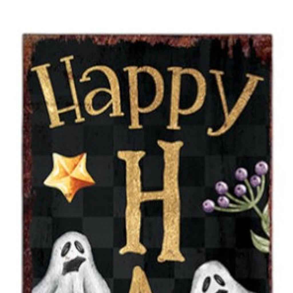 36" Black Gold Orange And Purple Solid Wood Happy Halloween Ghost Porch Sign