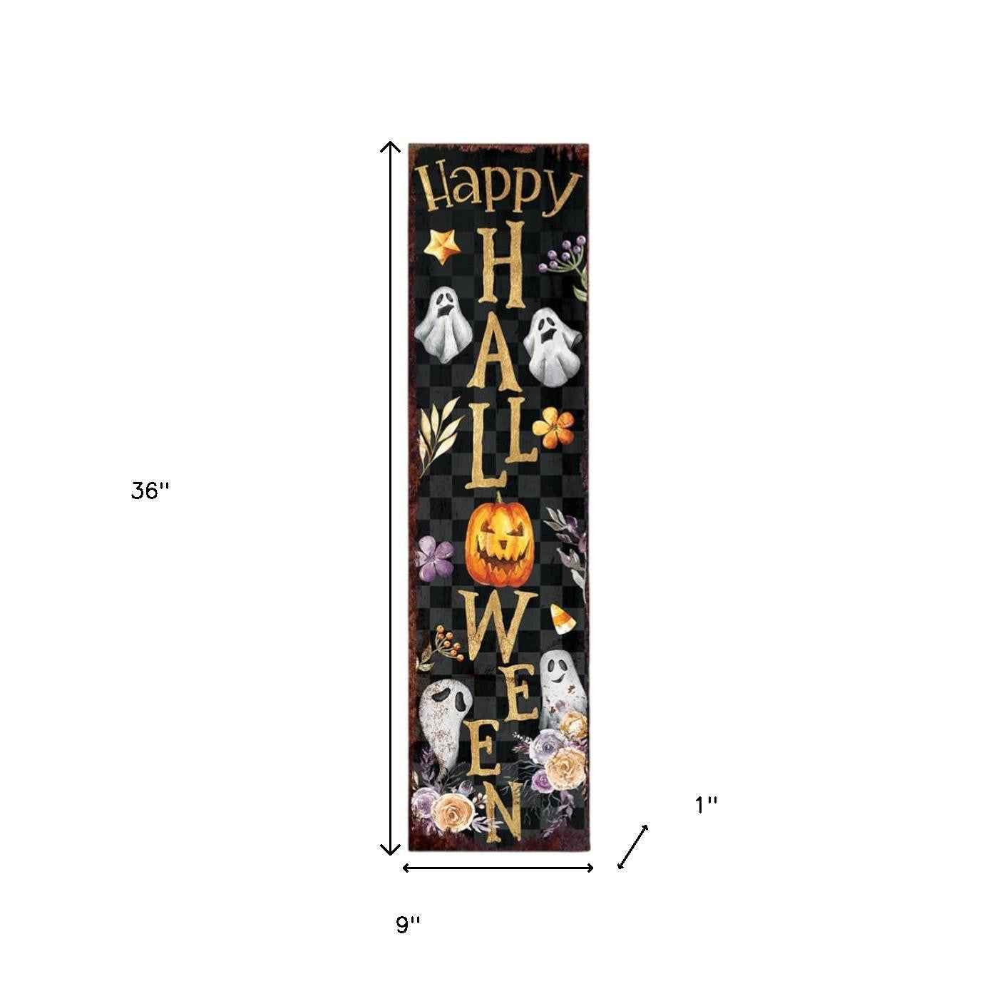 36" Black Gold Orange And Purple Solid Wood Happy Halloween Ghost Porch Sign