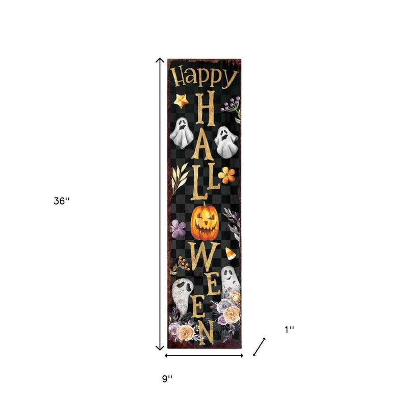 36" Black Gold Orange And Purple Solid Wood Happy Halloween Ghost Porch Sign