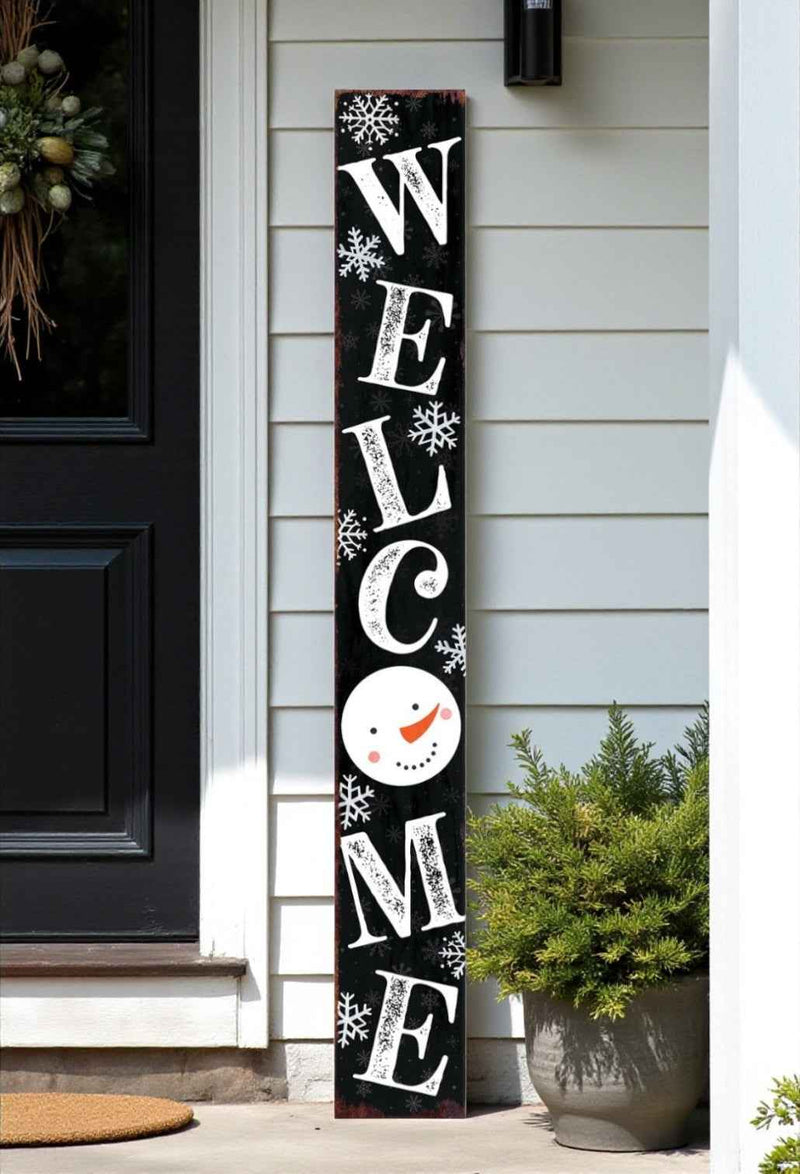 72" Black And White Solid Wood Welcome Snowman Porch Sign