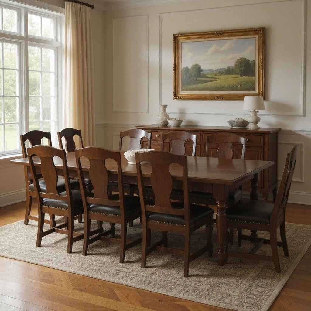 11 Piece Brown Solid Wood Dining Set with 10