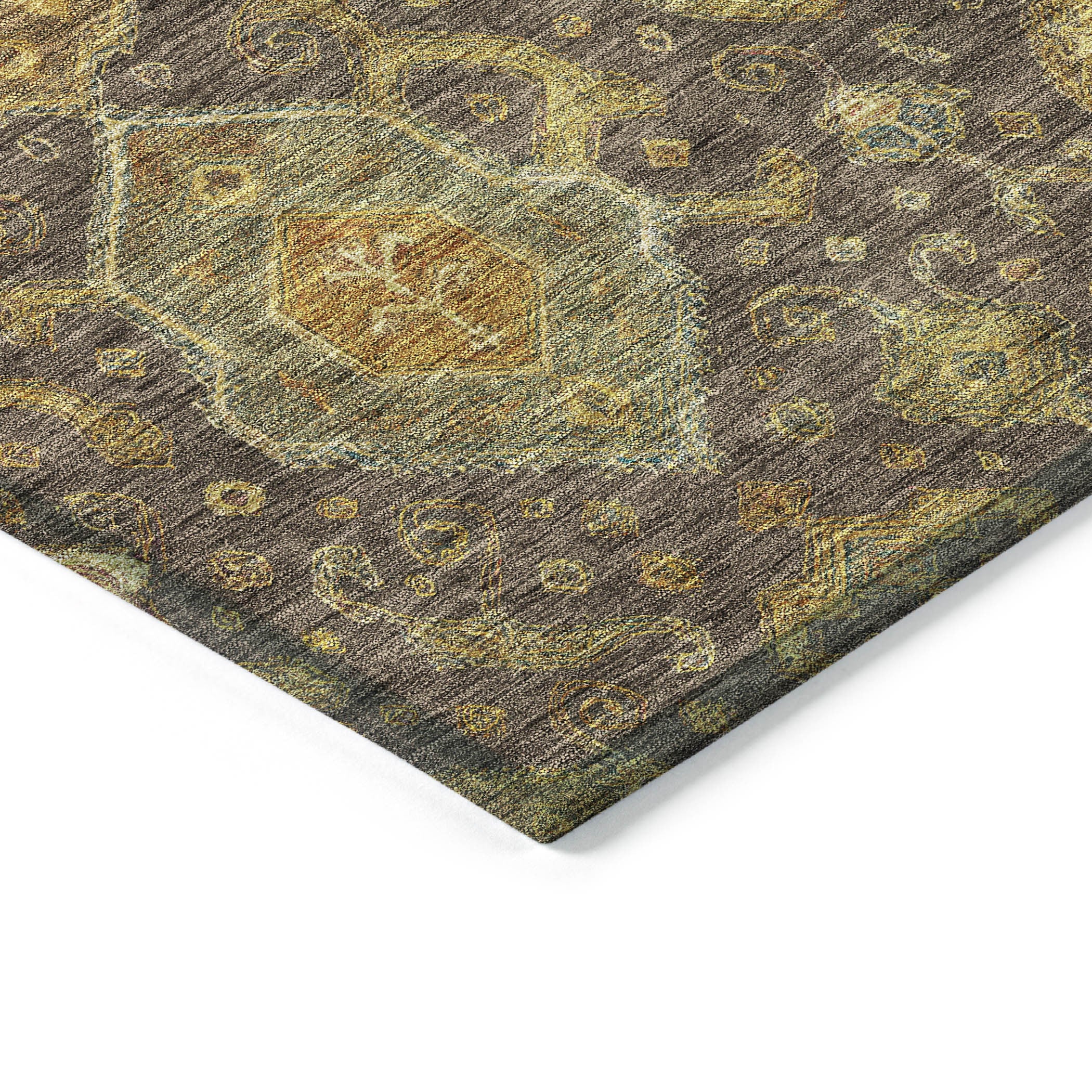 10' X 14' Chocolate Gold And Burgundy Ikat Washable Indoor Outdoor Area Rug - Sports & Outdoor