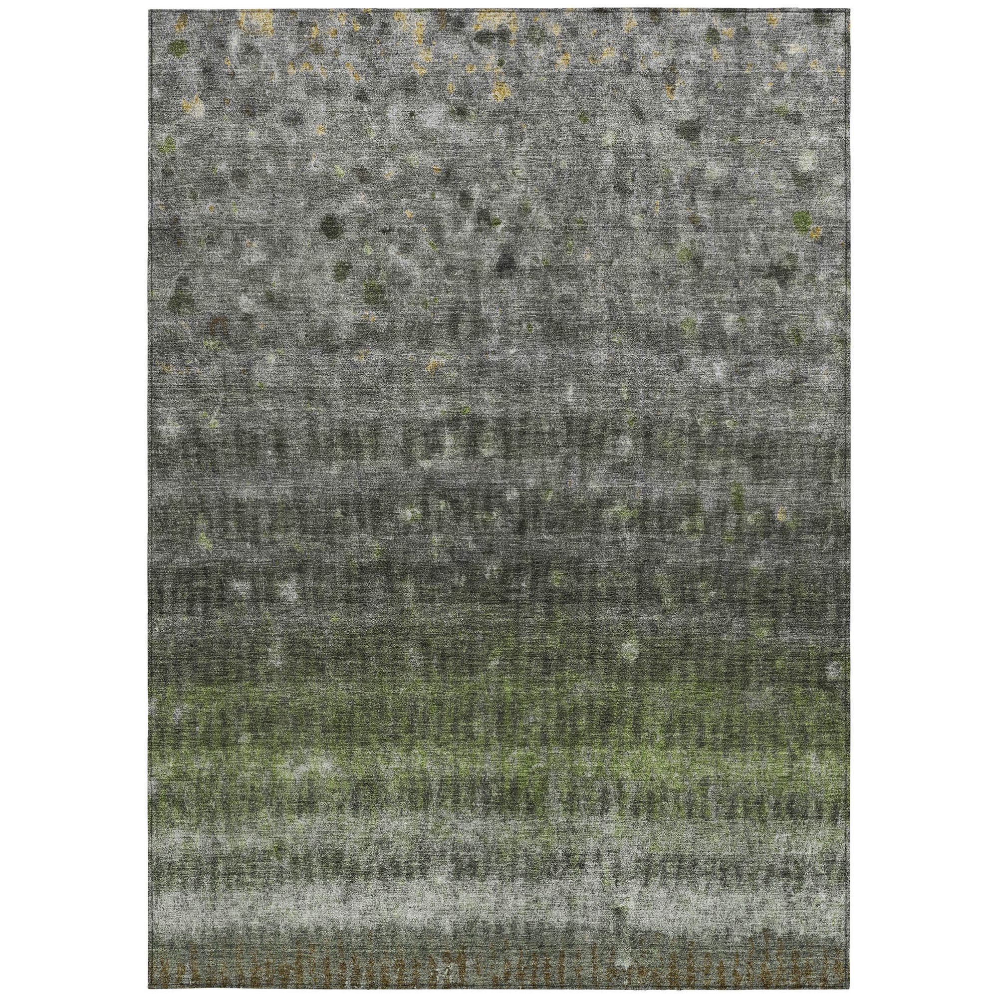 5' X 8' Olive Green And Gray Striped Washable Indoor Outdoor Area Rug - Sports & Outdoor