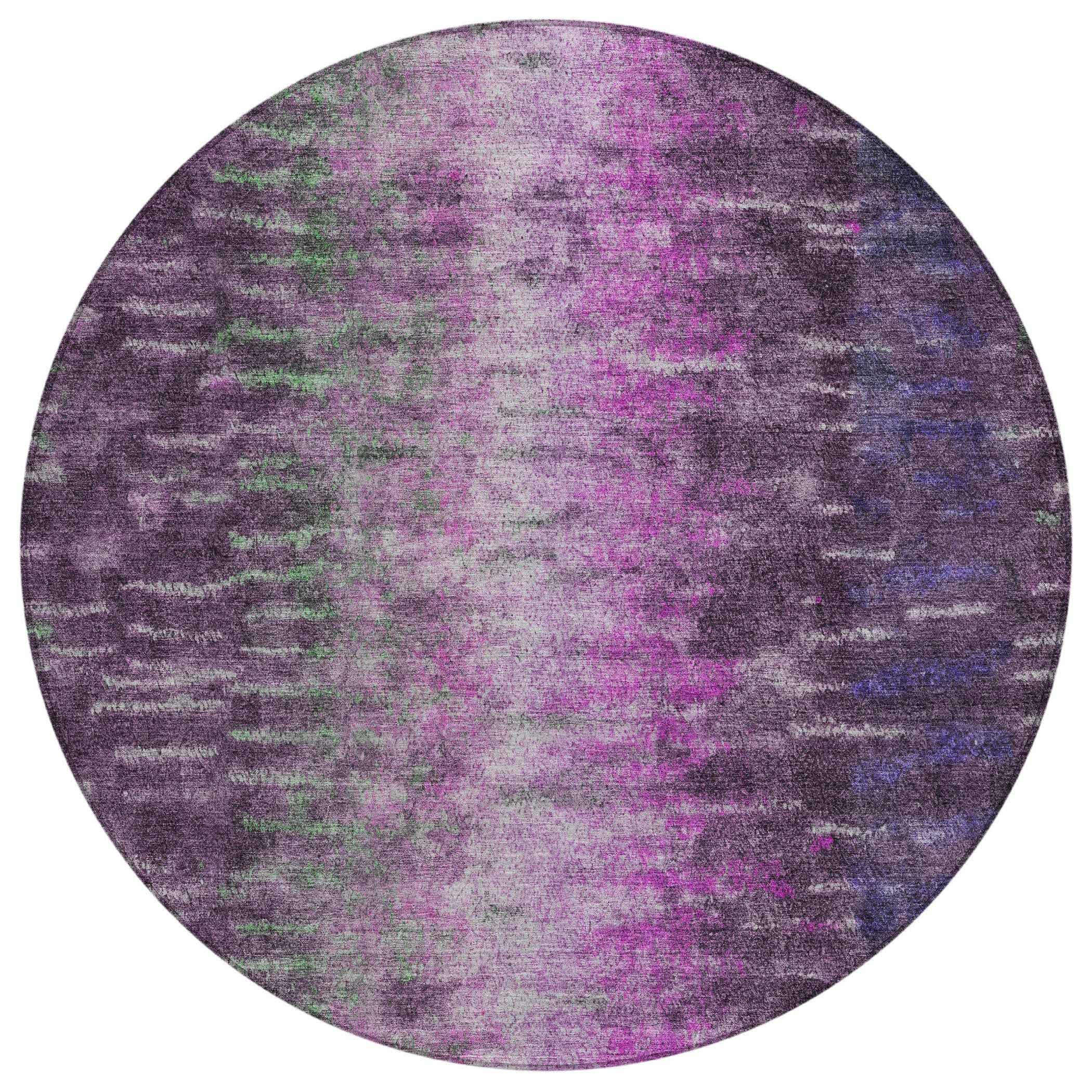 8' Eggplant Green And Blue Round Abstract Washable Indoor Outdoor Area Rug