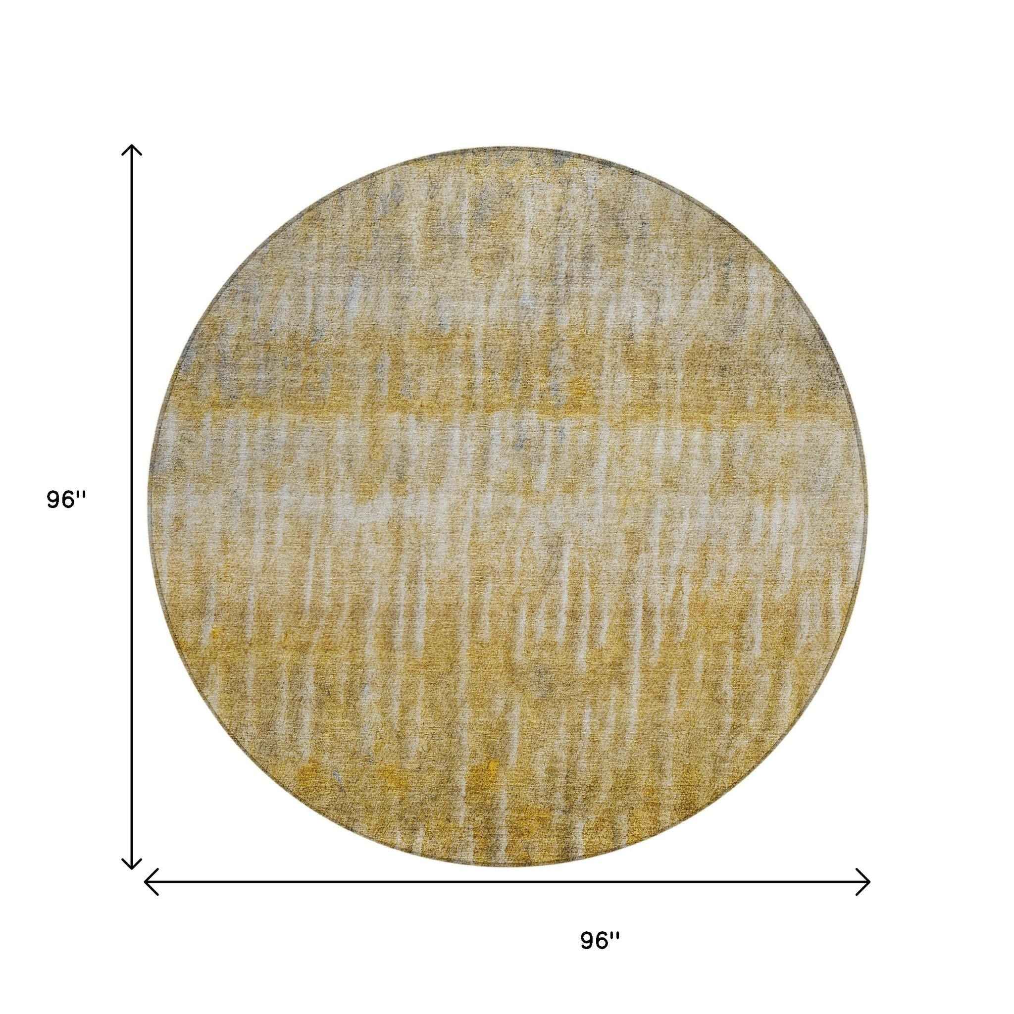 8' Gold Beige And Gray Round Abstract Washable Indoor Outdoor Area Rug