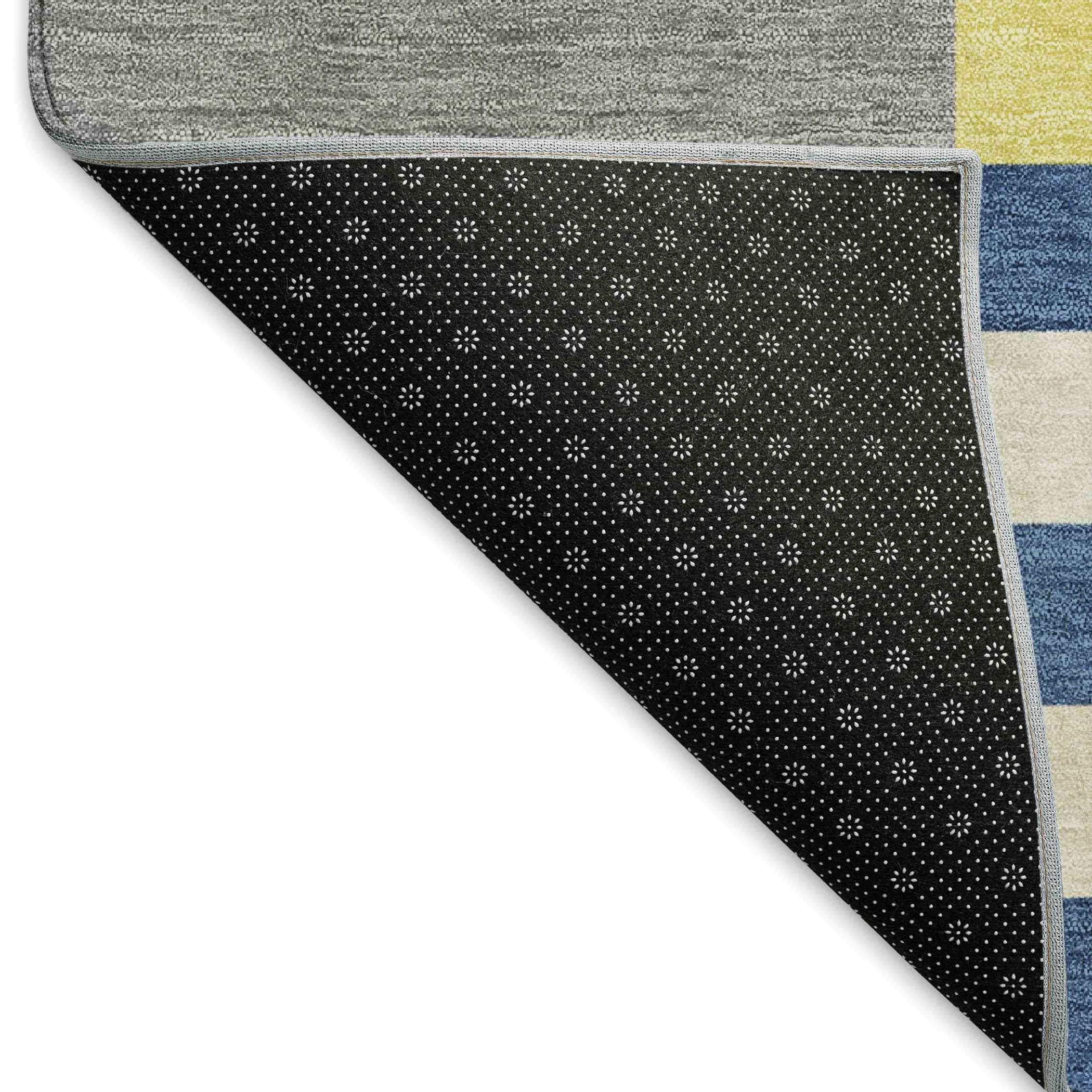 8' Blue Yellow And Green Round Geometric Washable Indoor Outdoor Area Rug