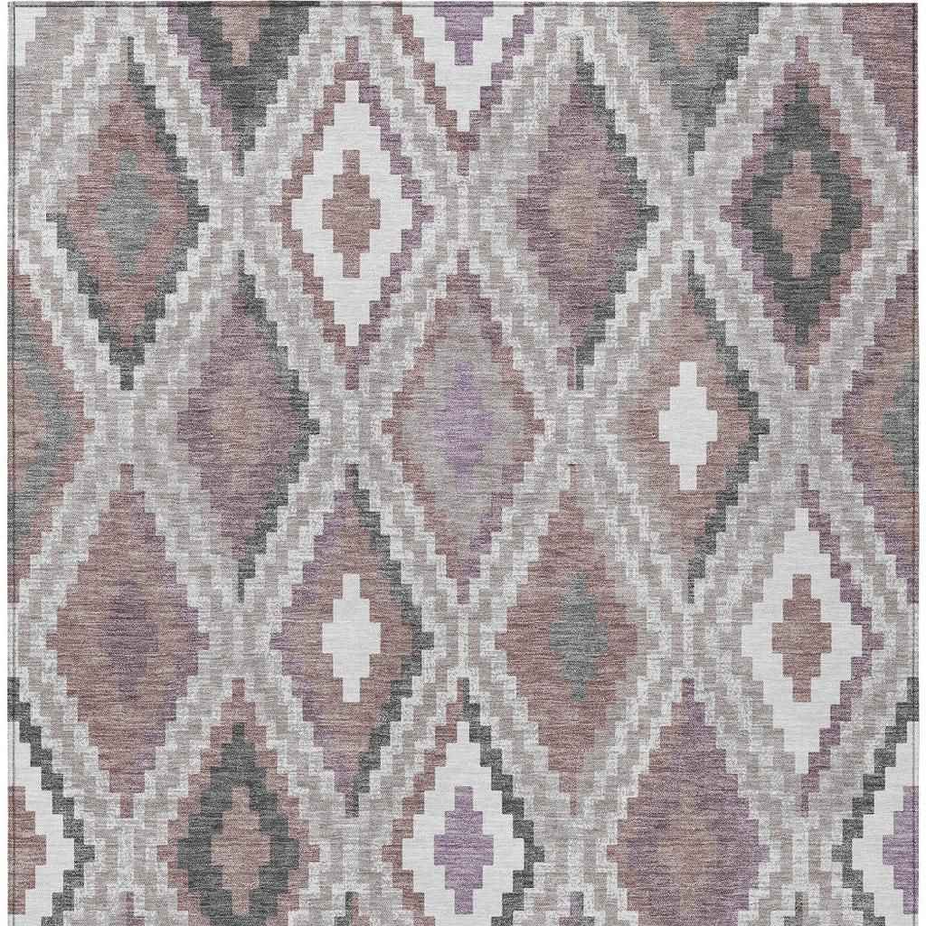 9' X 12' Blush Ivory And Gray Geometric Washable Indoor Outdoor Area Rug