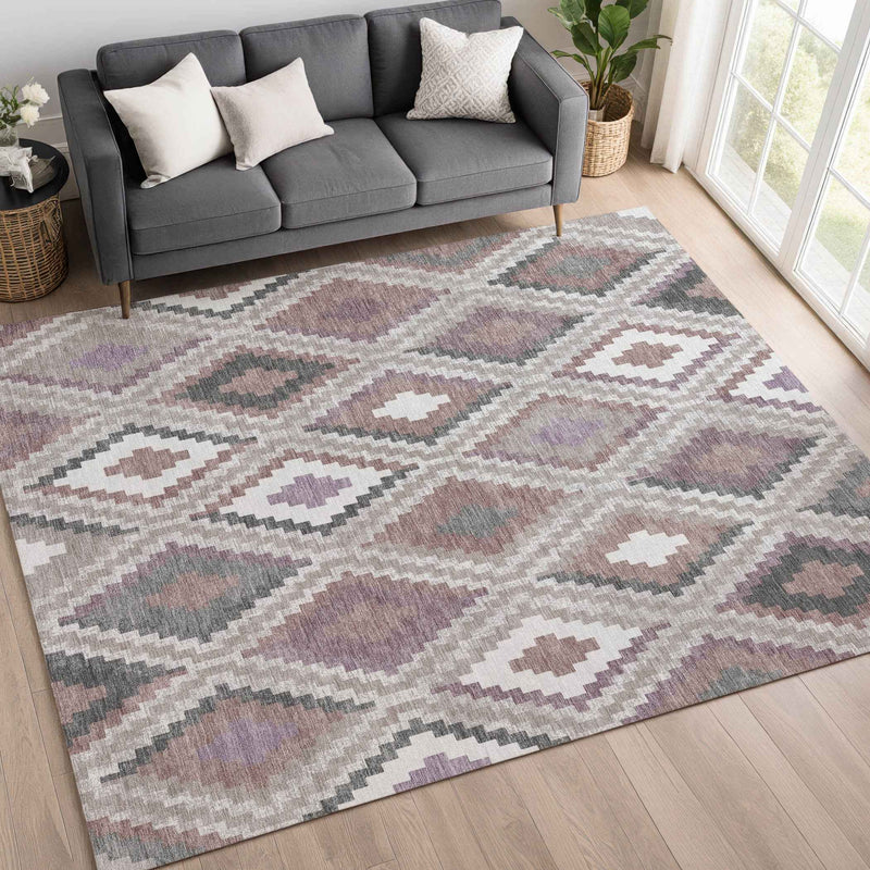 9' X 12' Blush Ivory And Gray Geometric Washable Indoor Outdoor Area Rug