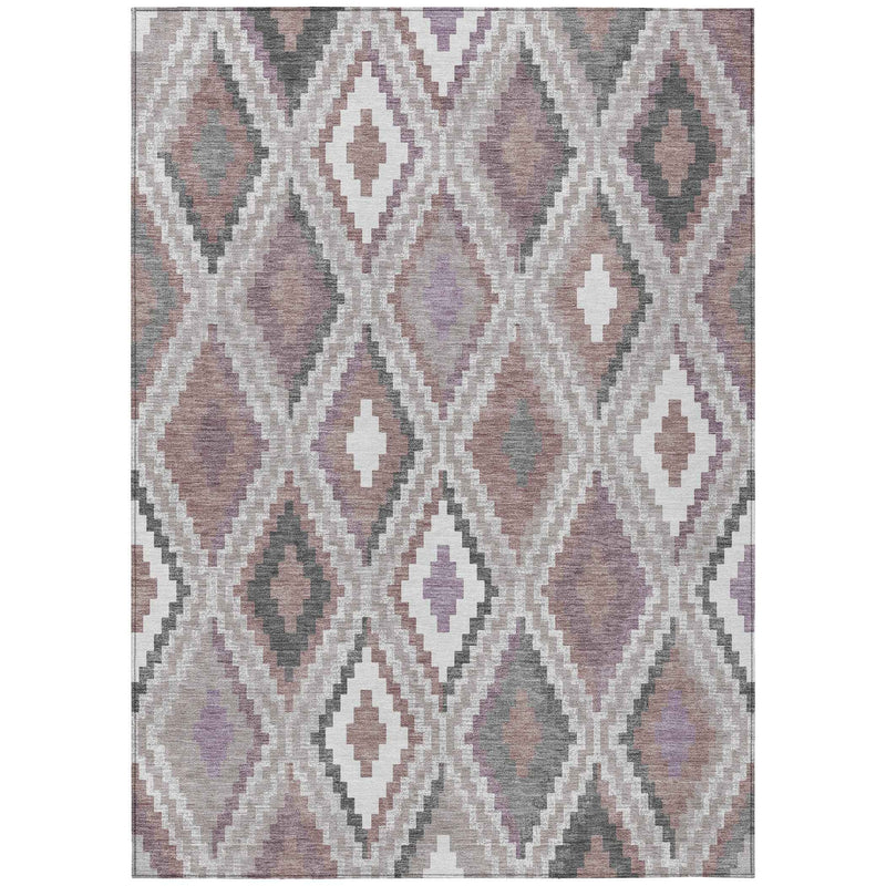 9' X 12' Blush Ivory And Gray Geometric Washable Indoor Outdoor Area Rug