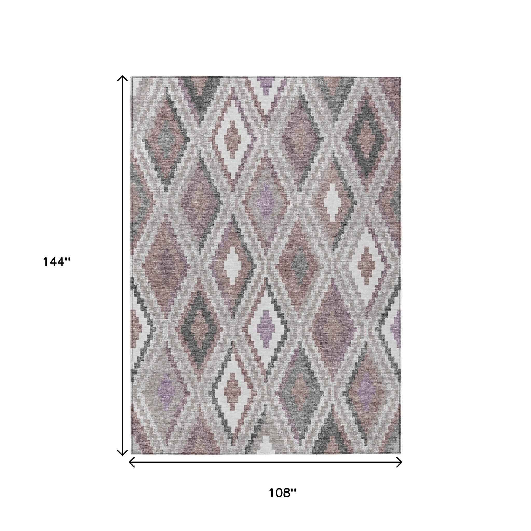 9' X 12' Blush Ivory And Gray Geometric Washable Indoor Outdoor Area Rug
