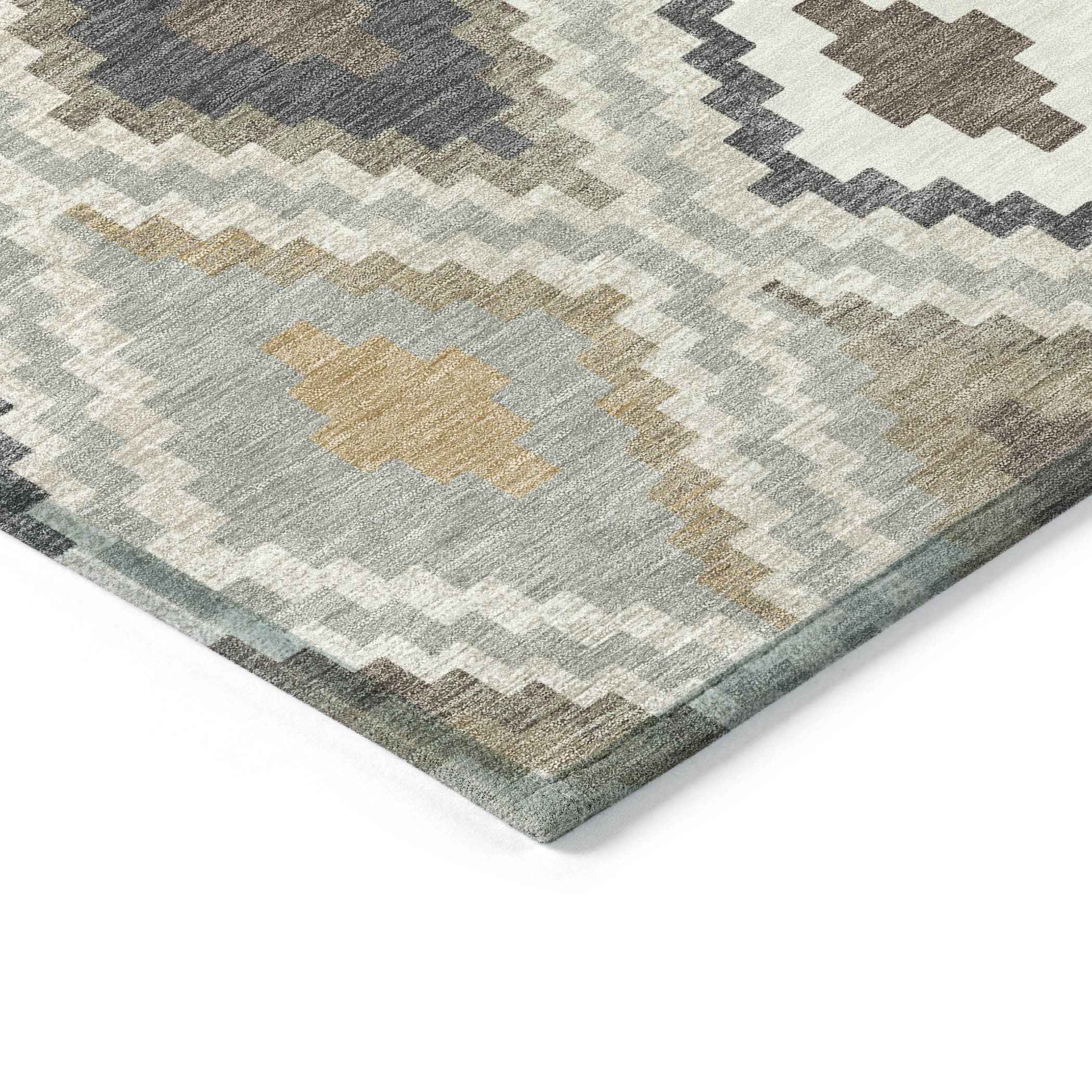 3' X 5' Taupe Gold And Ivory Geometric Washable Indoor Outdoor Area Rug