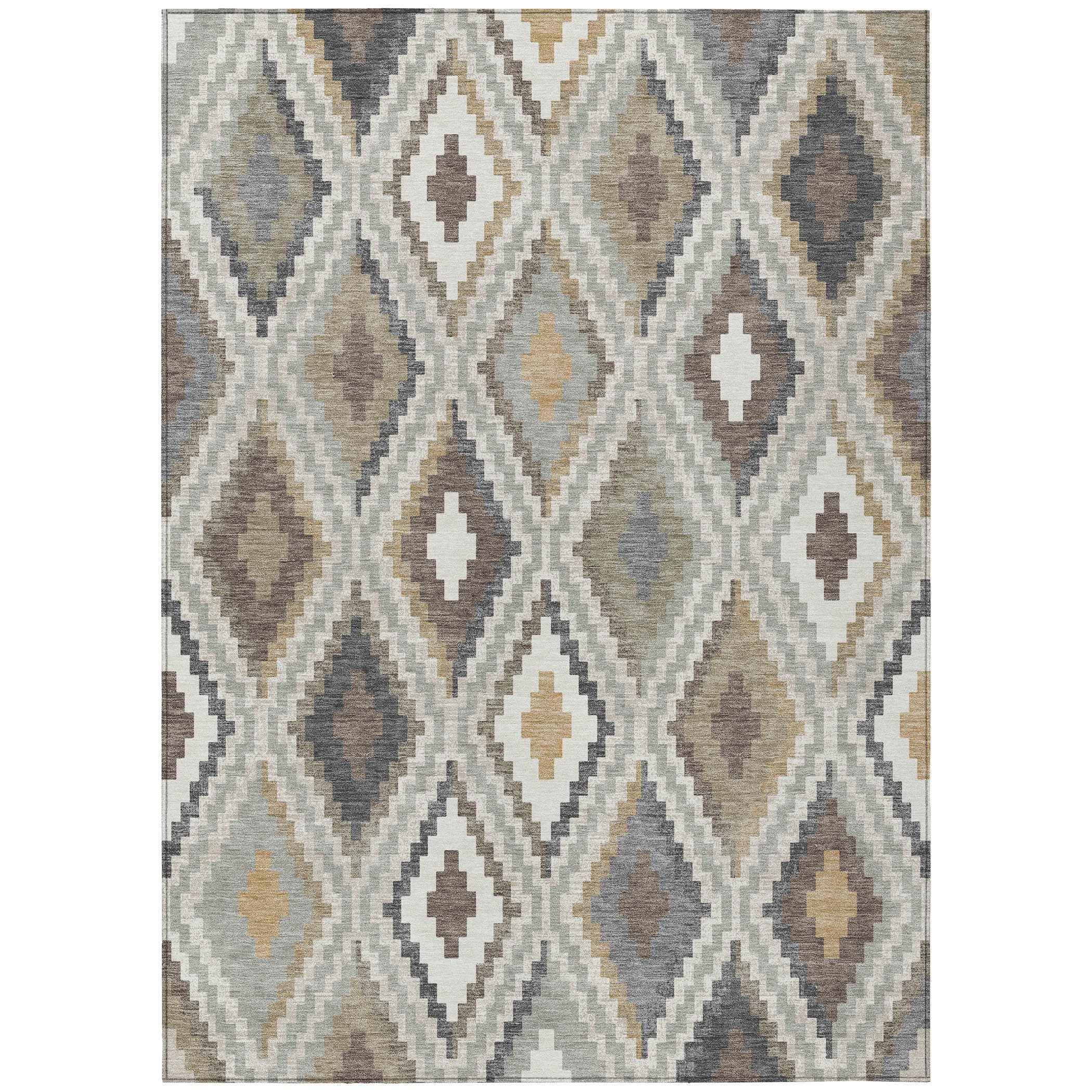 3' X 5' Taupe Gold And Ivory Geometric Washable Indoor Outdoor Area Rug