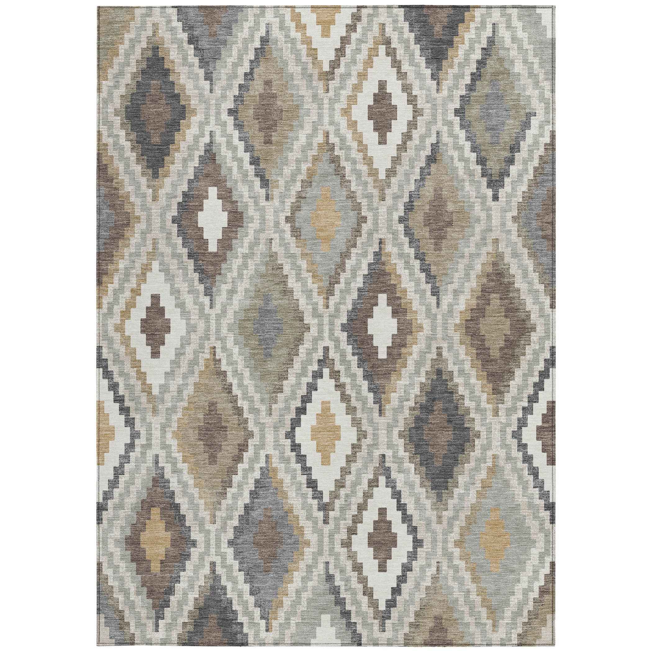 3' X 5' Taupe Gold And Ivory Geometric Washable Indoor Outdoor Area Rug