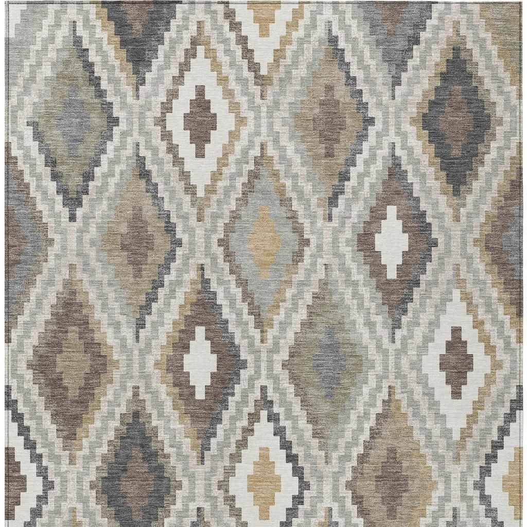 3' X 5' Taupe Gold And Ivory Geometric Washable Indoor Outdoor Area Rug