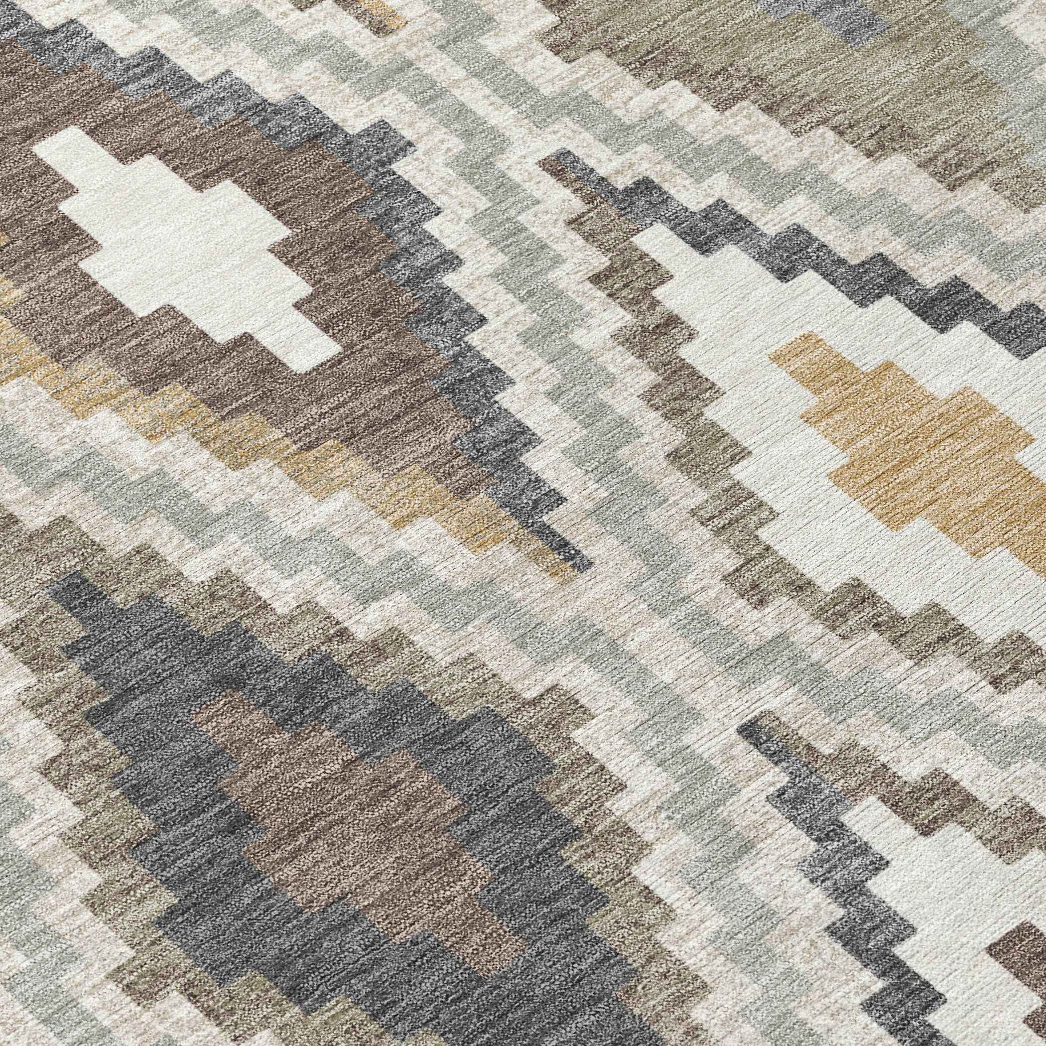 3' X 5' Taupe Gold And Ivory Geometric Washable Indoor Outdoor Area Rug