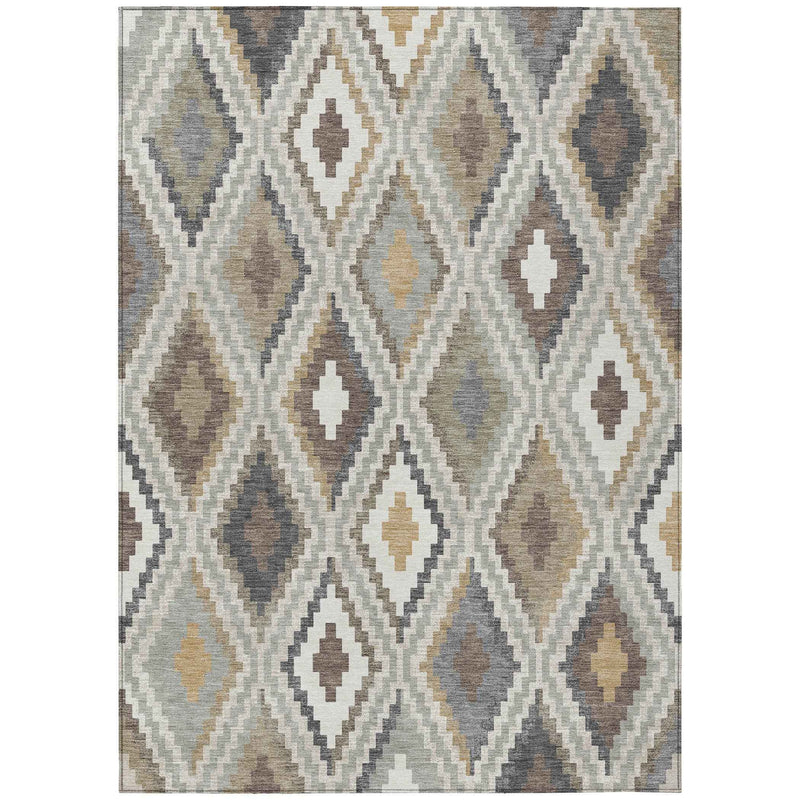 8' X 10' Taupe Gold And Ivory Geometric Washable Indoor Outdoor Area Rug