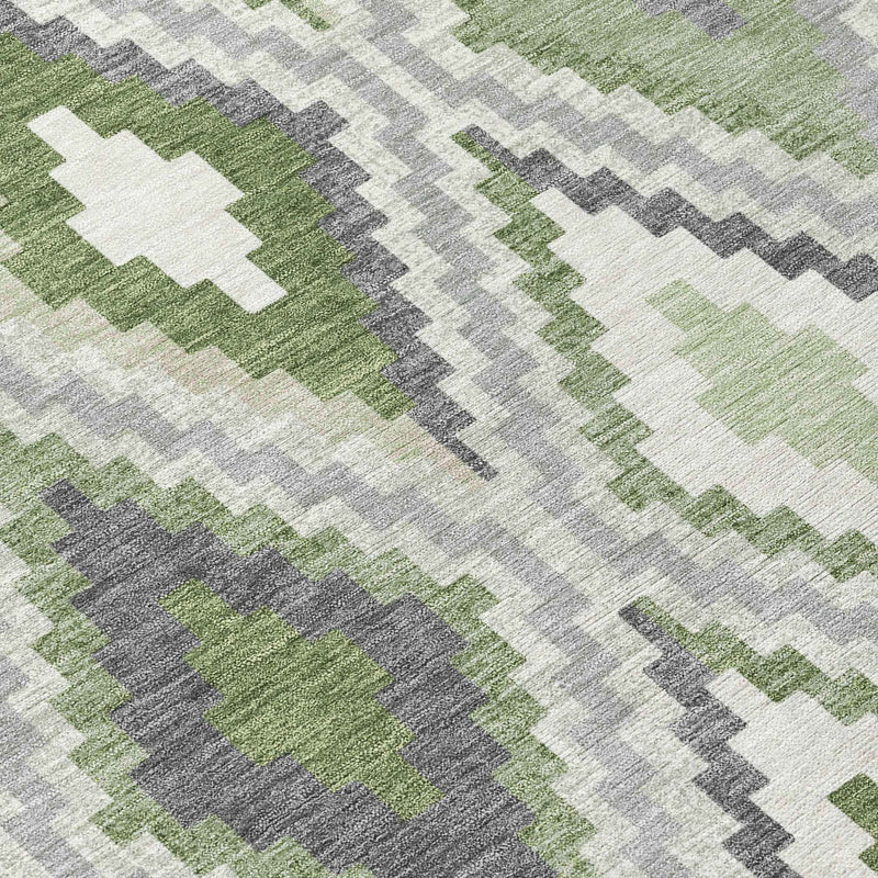 8' X 10' Fern Green Gray And Ivory Geometric Washable Indoor Outdoor Area Rug