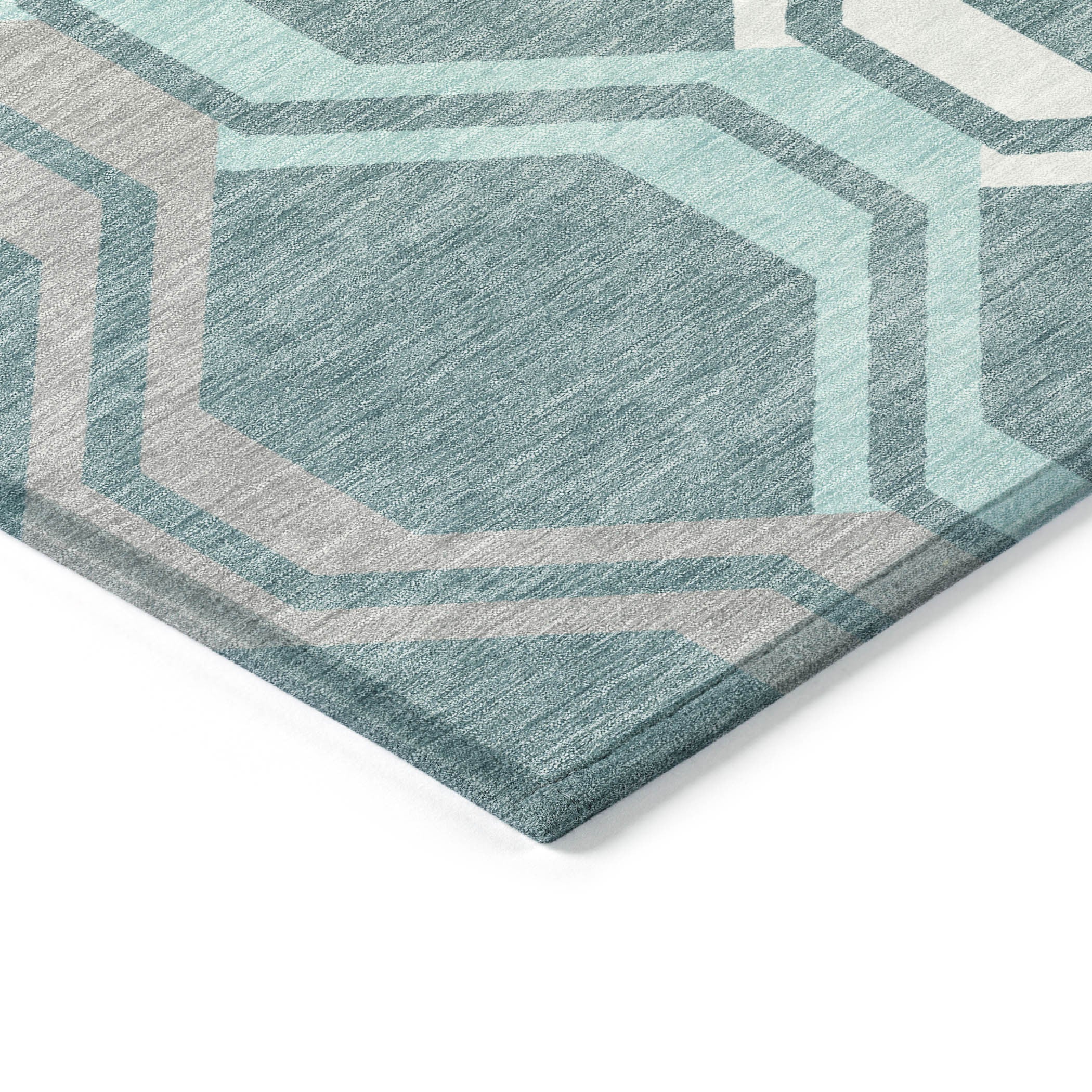 3' X 5' Teal Blue Gray And Ivory Geometric Washable Indoor Outdoor Area Rug - Sports & Outdoor