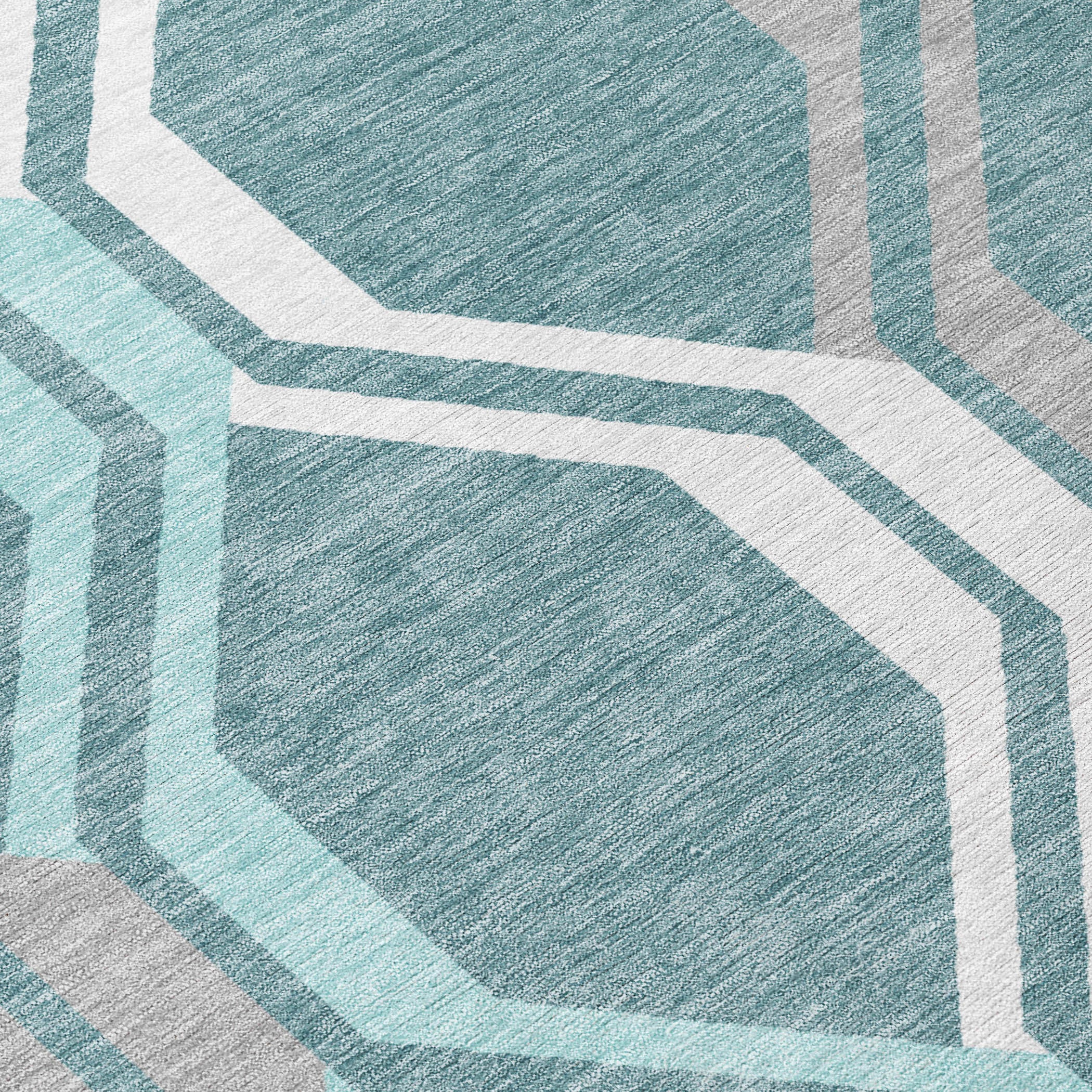 3' X 5' Teal Blue Gray And Ivory Geometric Washable Indoor Outdoor Area Rug - Sports & Outdoor