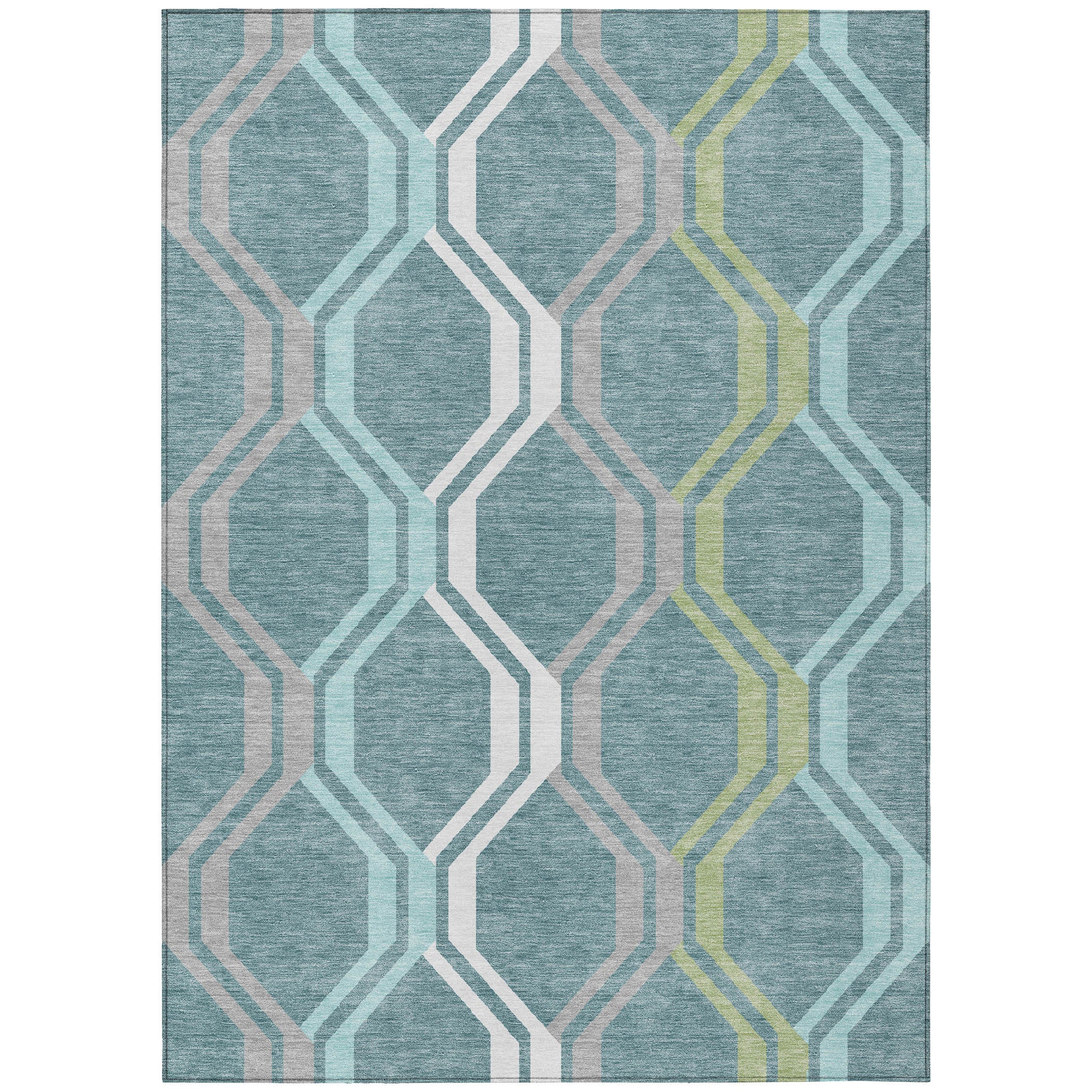 3' X 5' Teal Blue Gray And Ivory Geometric Washable Indoor Outdoor Area Rug - Sports & Outdoor