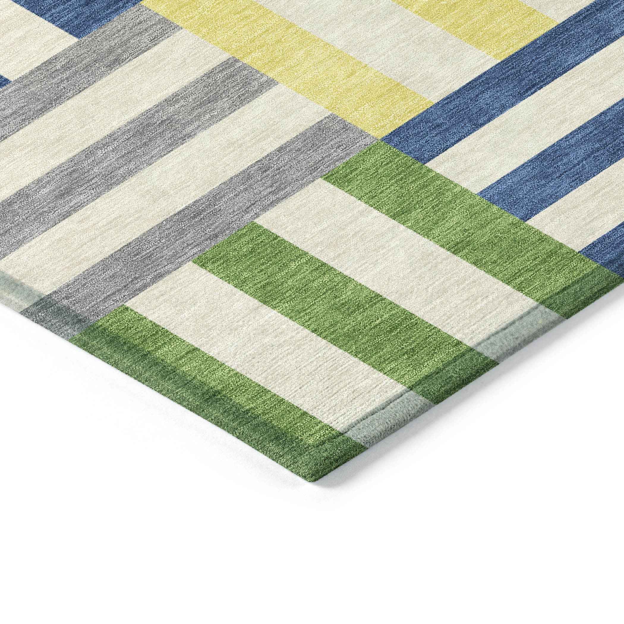 3' X 5' Blue Yellow And Green Geometric Washable Indoor Outdoor Area Rug