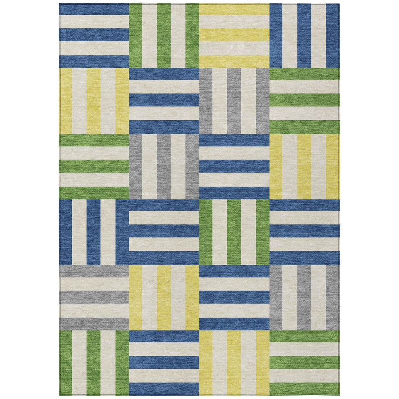 3' X 5' Blue Yellow And Green Geometric Washable Indoor Outdoor Area Rug