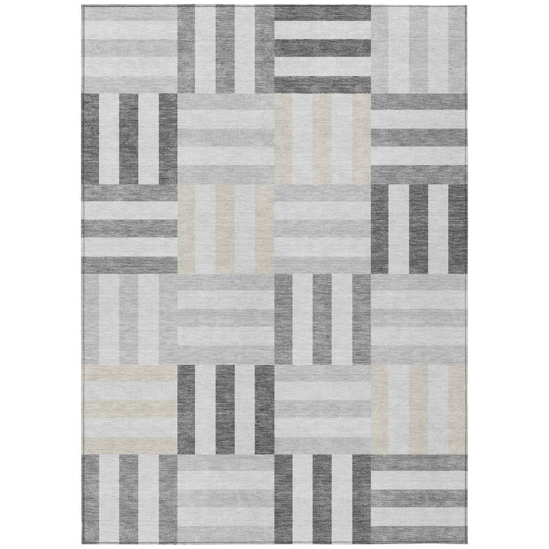 8' X 10' Gray And Ivory Geometric Washable Indoor Outdoor Area Rug