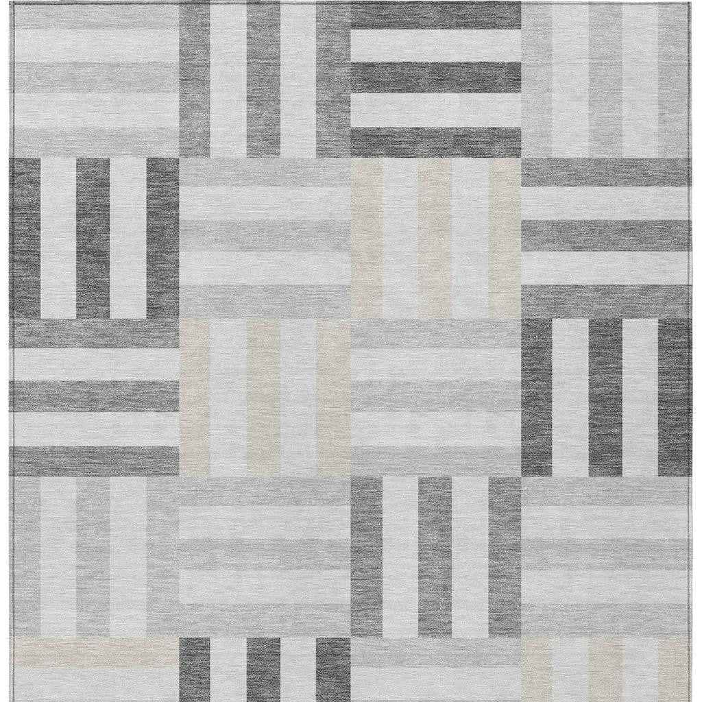 8' X 10' Gray And Ivory Geometric Washable Indoor Outdoor Area Rug