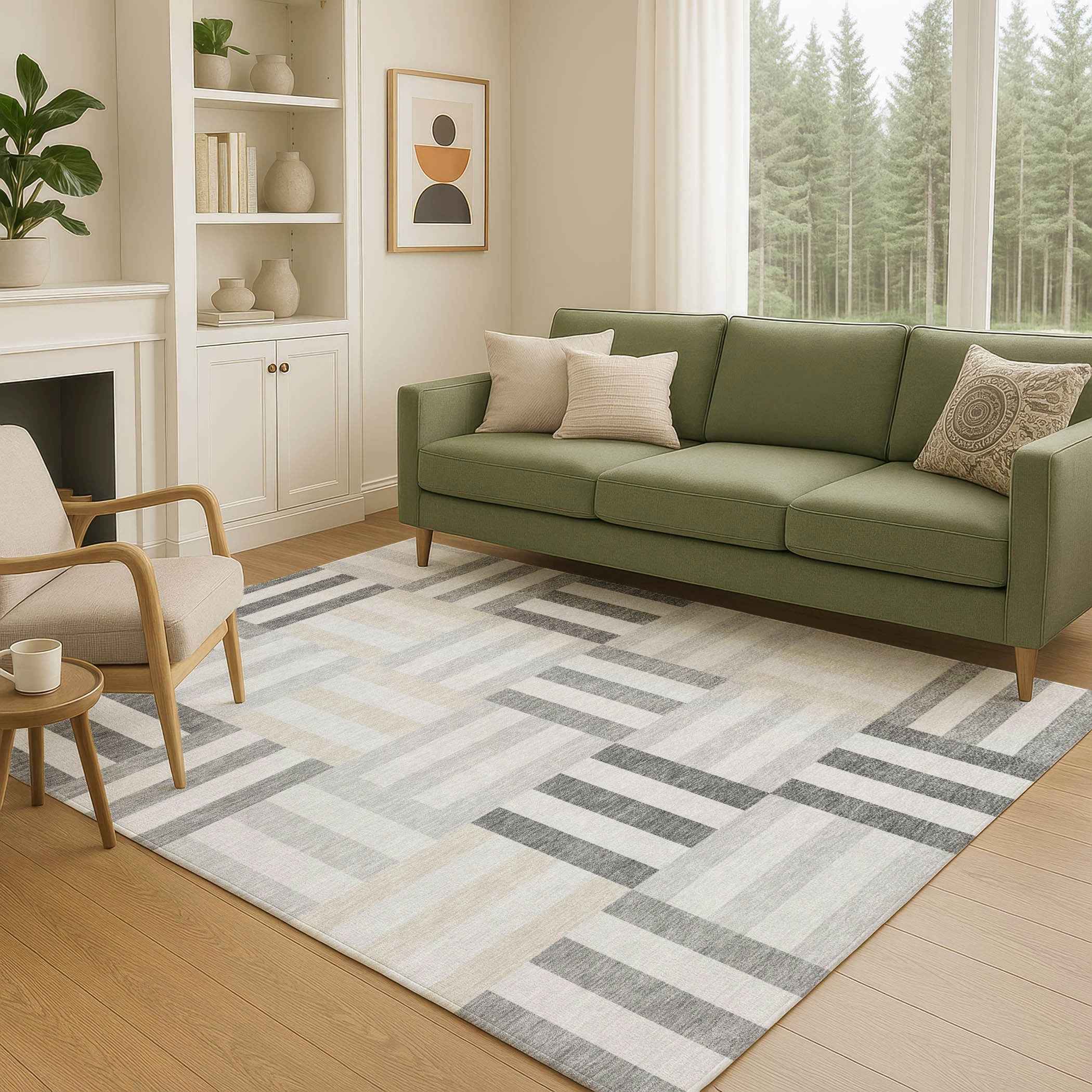 8' X 10' Gray And Ivory Geometric Washable Indoor Outdoor Area Rug