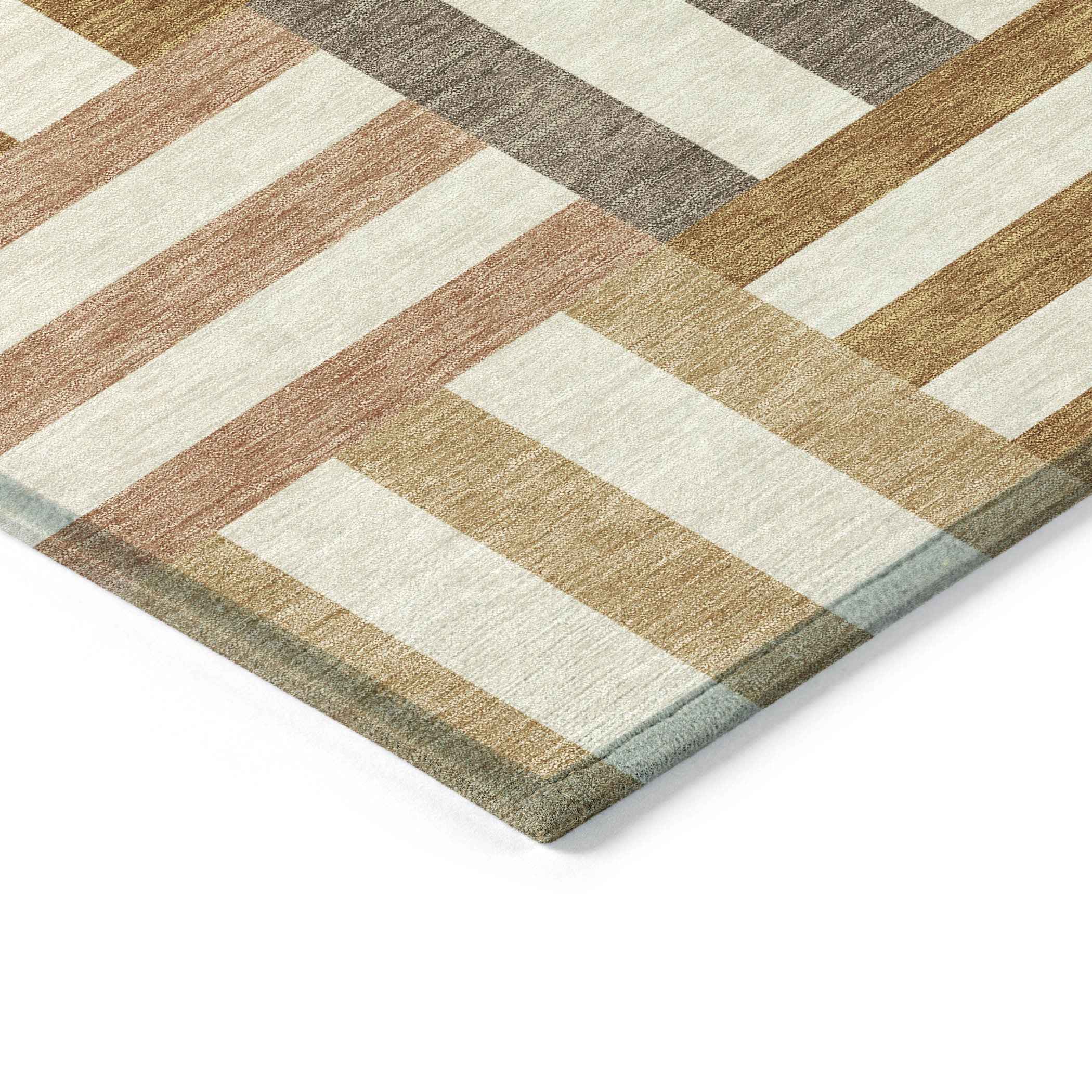 8' Chili Red Ivory And Copper Round Geometric Washable Indoor Outdoor Area Rug