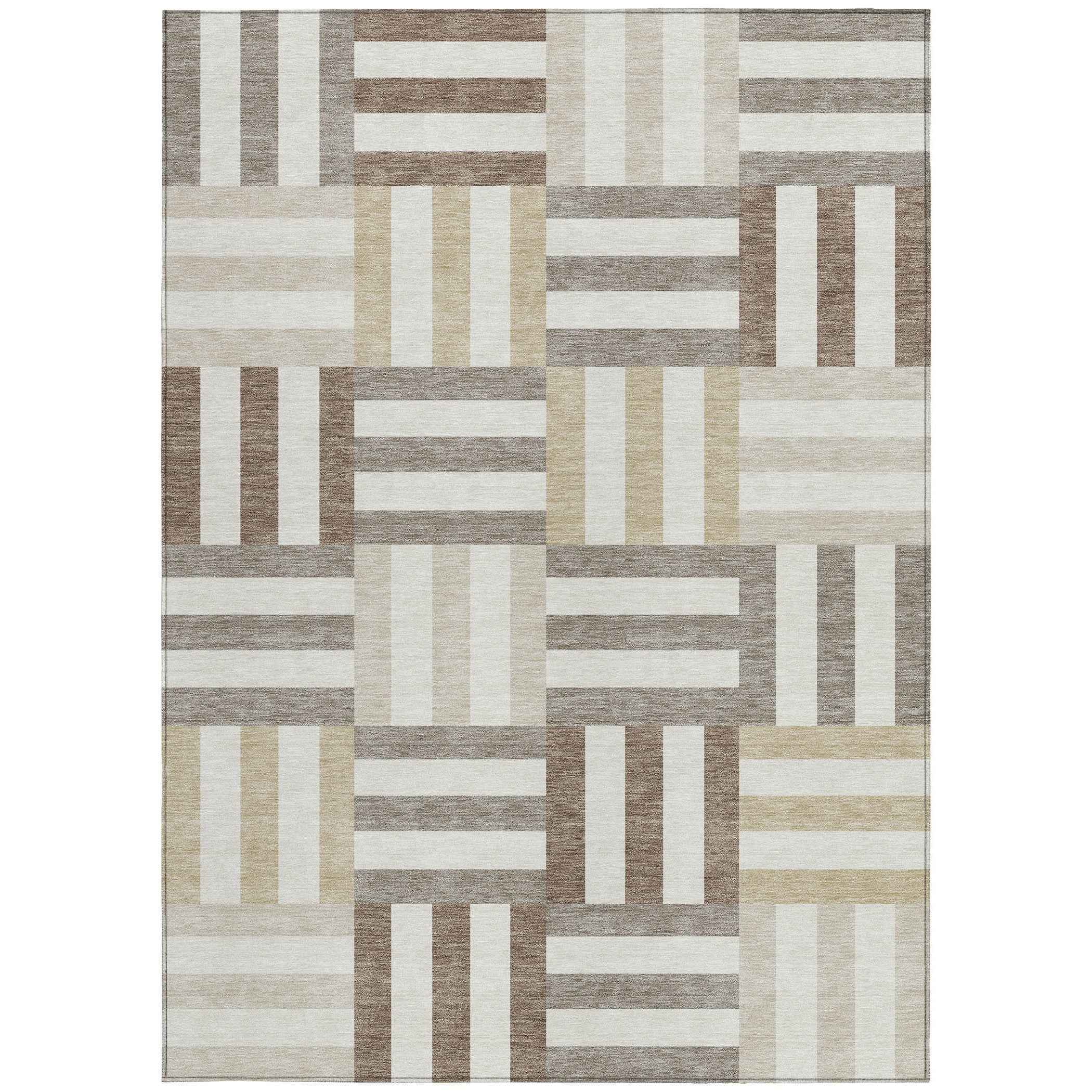 9' X 12' Ivory Gray And Brown Geometric Washable Indoor Outdoor Area Rug