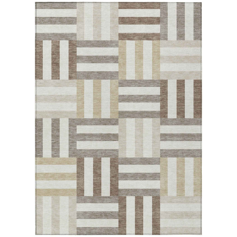 9' X 12' Ivory Gray And Brown Geometric Washable Indoor Outdoor Area Rug