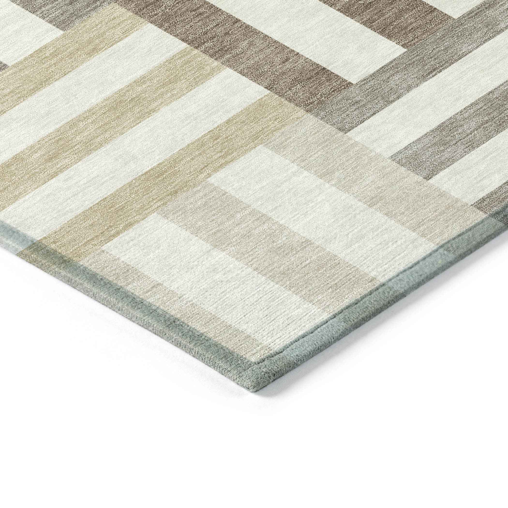 9' X 12' Ivory Gray And Brown Geometric Washable Indoor Outdoor Area Rug