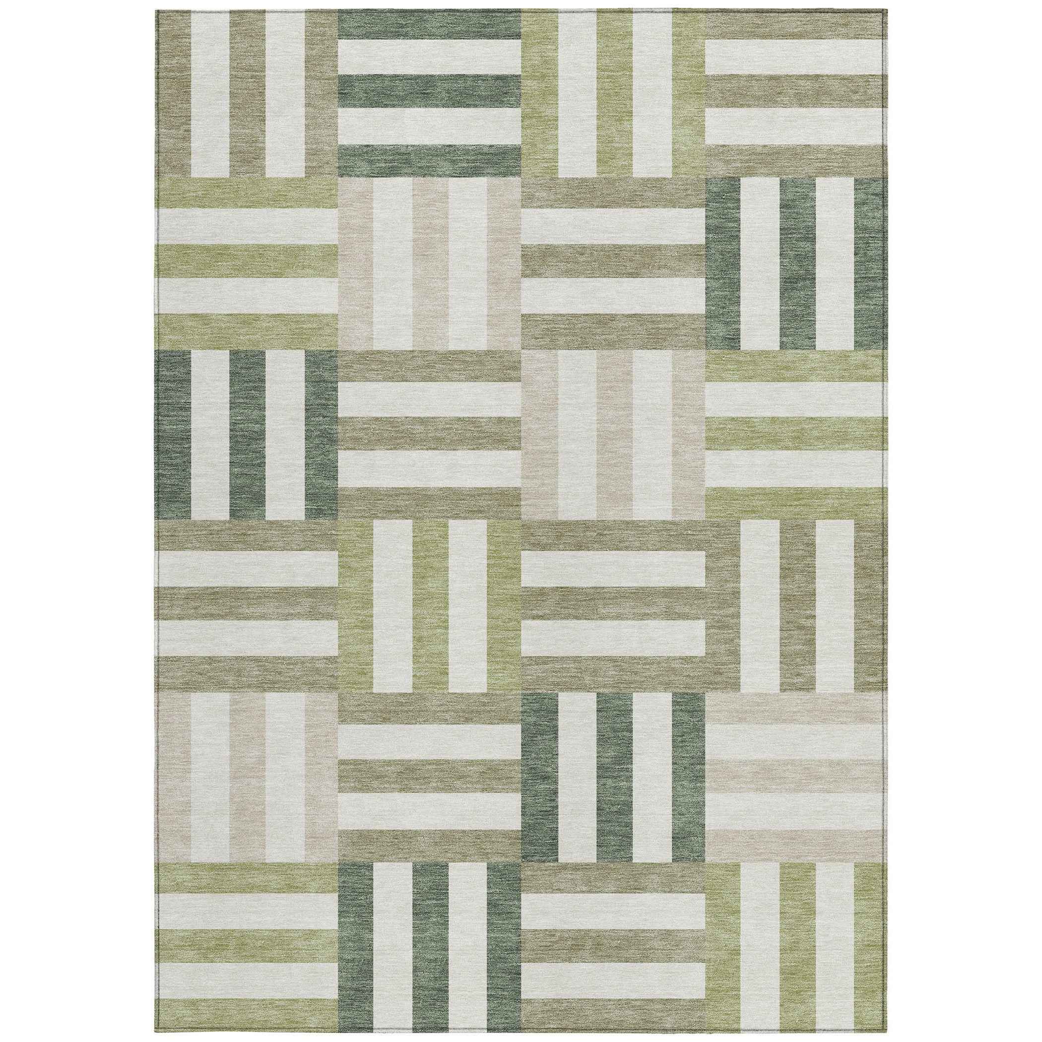 3' X 5' Sage Ivory And Taupe Geometric Washable Indoor Outdoor Area Rug