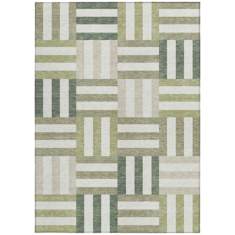 3' X 5' Sage Ivory And Taupe Geometric Washable Indoor Outdoor Area Rug