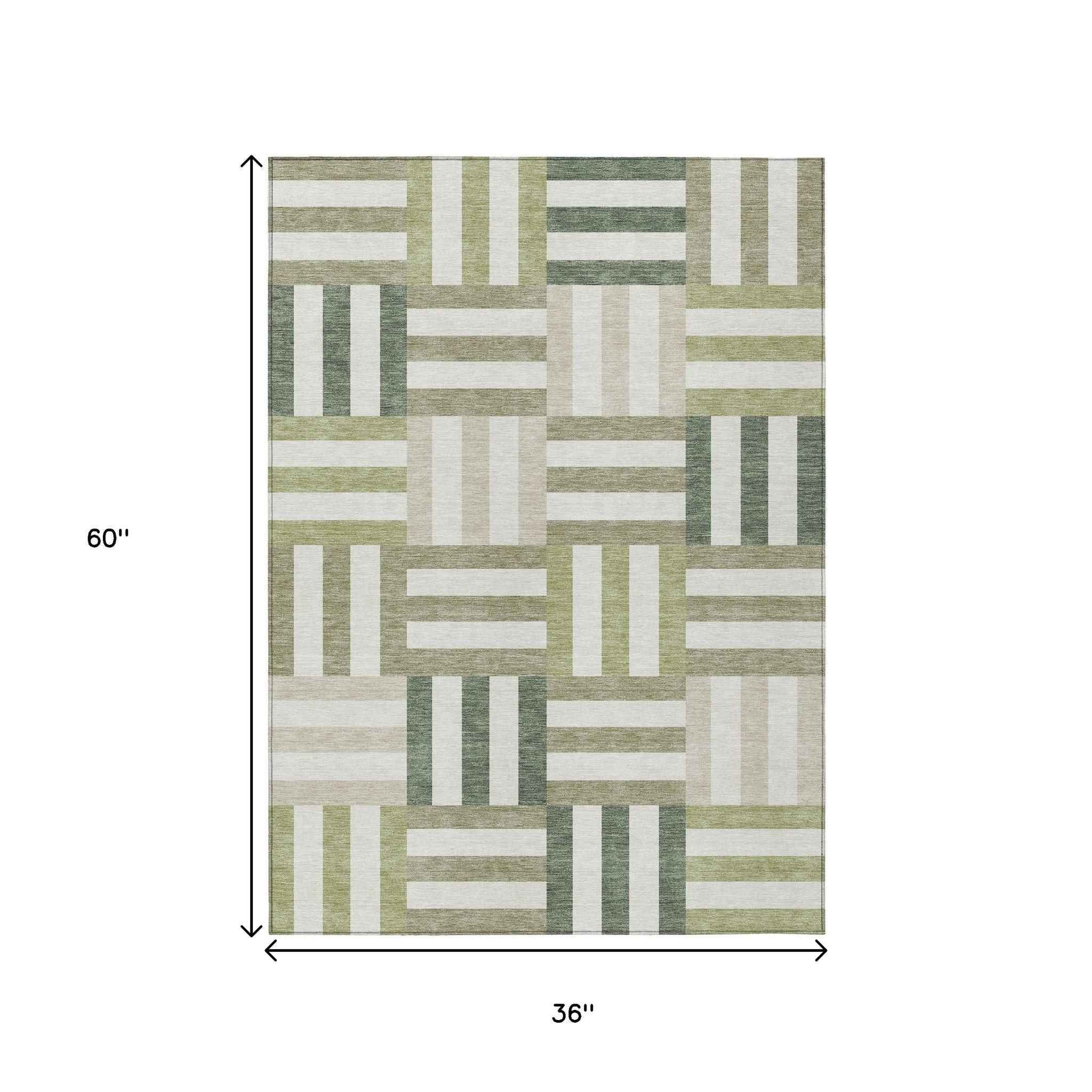 3' X 5' Sage Ivory And Taupe Geometric Washable Indoor Outdoor Area Rug