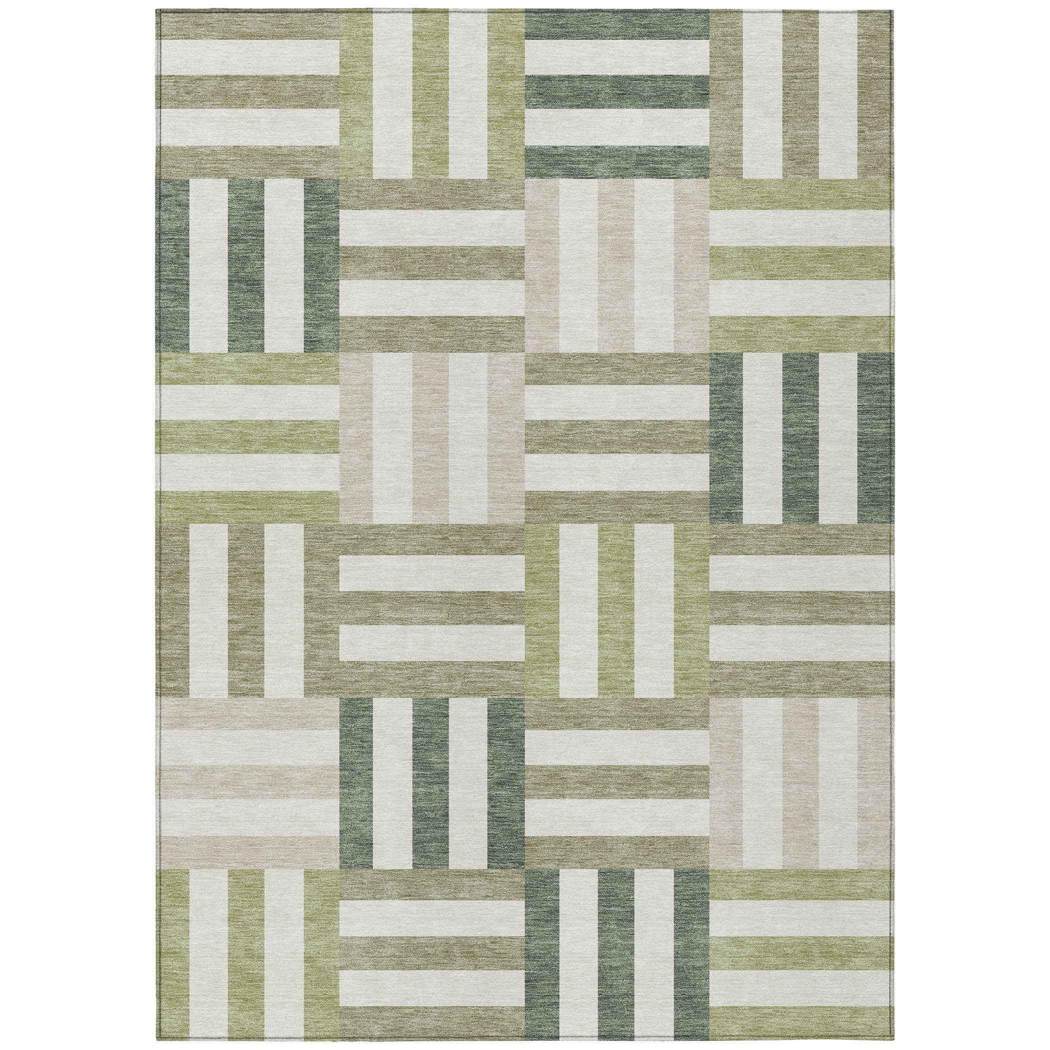 3' X 5' Sage Ivory And Taupe Geometric Washable Indoor Outdoor Area Rug