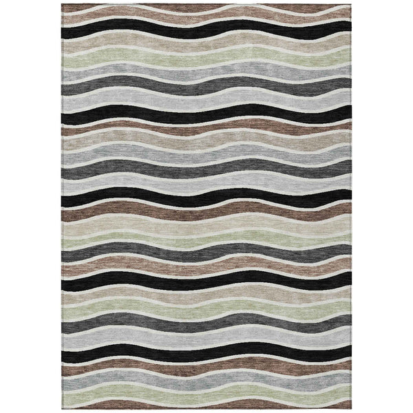 3' X 5' Black Pewter And Ivory Striped Washable Indoor Outdoor Area Rug