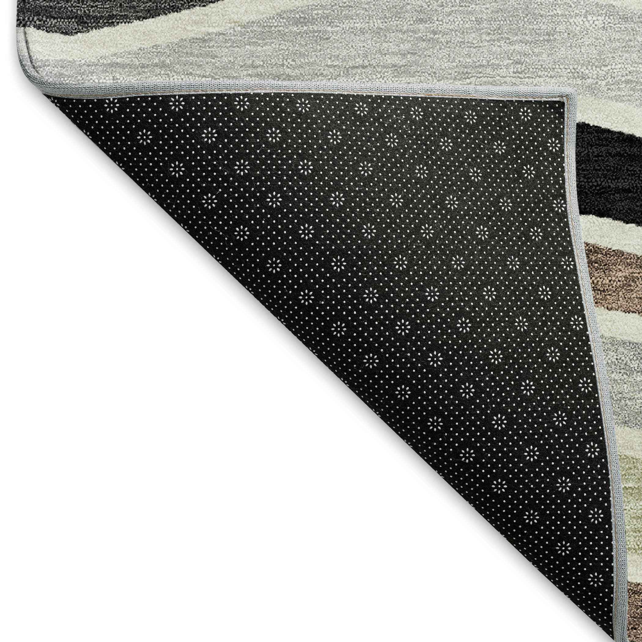 3' X 5' Black Pewter And Ivory Striped Washable Indoor Outdoor Area Rug