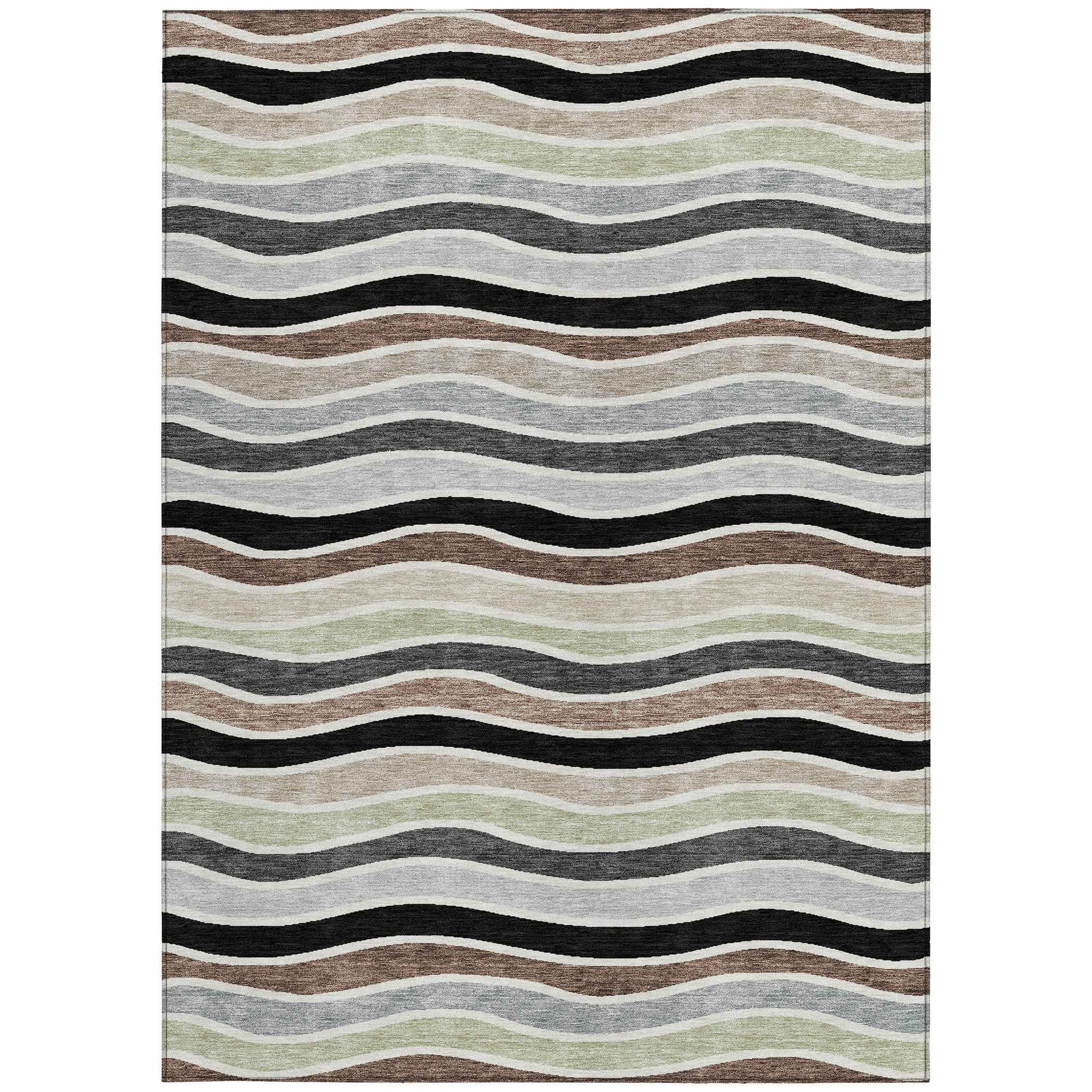 3' X 5' Black Pewter And Ivory Striped Washable Indoor Outdoor Area Rug